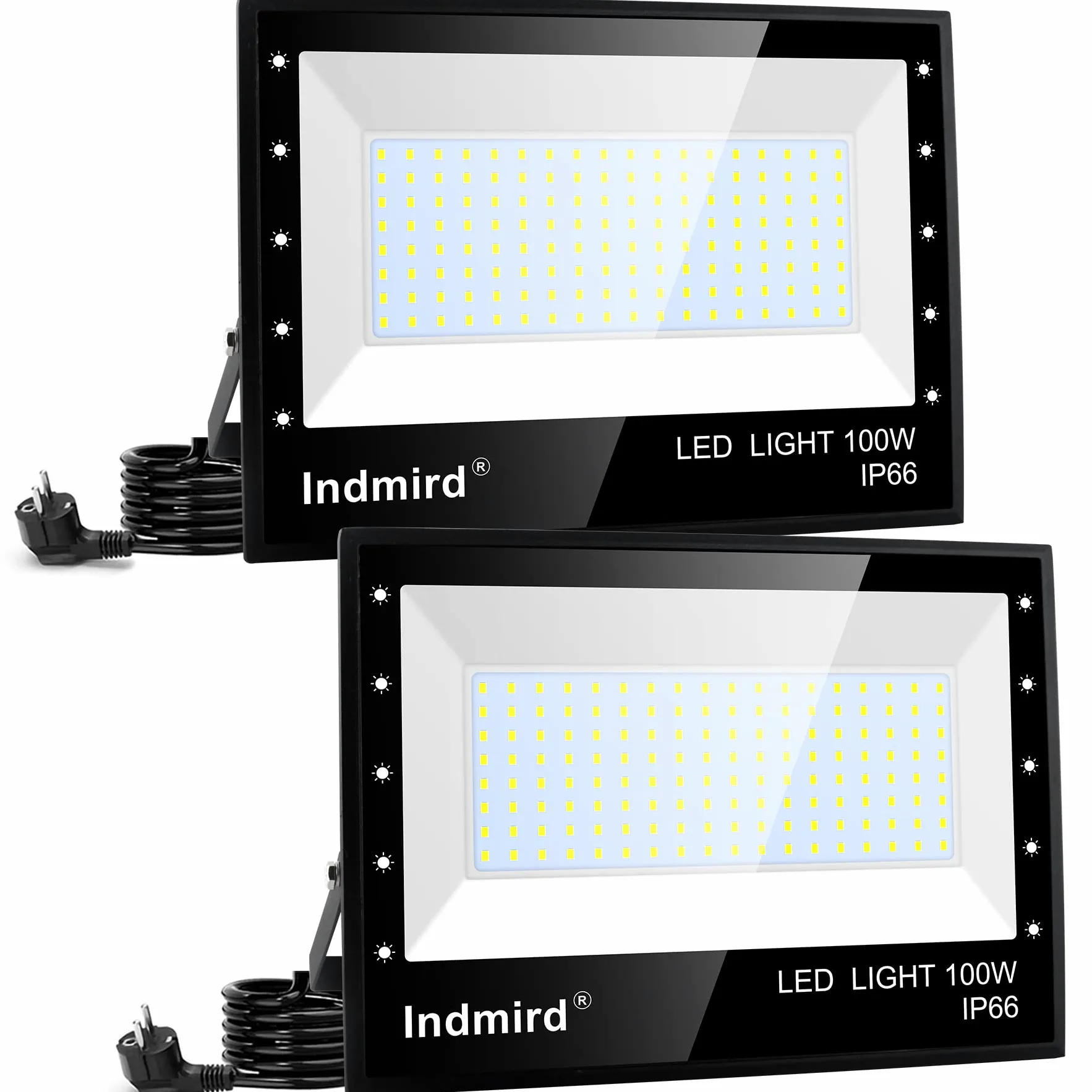Faretto LED da Esterno 100W, 2 Pezzi 10000LM Faro LED con Spina, Proiettori Led Esterno Impermeabile IP66, Bianco Freddo 6500k Fari di Sicurezza Per Giardino Cortile Corridoio Garage