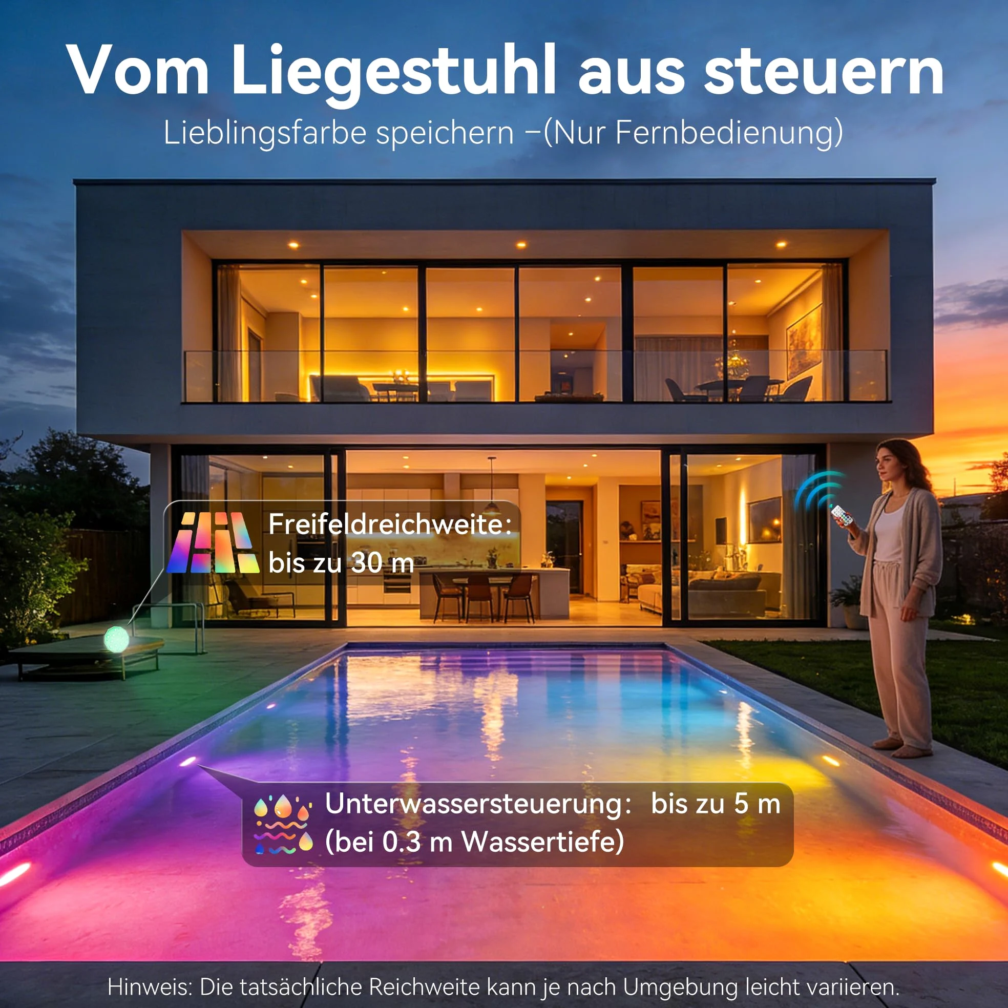 Ollny Luce subacquea con telecomando, illuminazione a LED RGB galleggiante, illuminazione magnetica per piscina, illuminazione stagno, fontana, stagno, acquario, feste, 4 pezzi