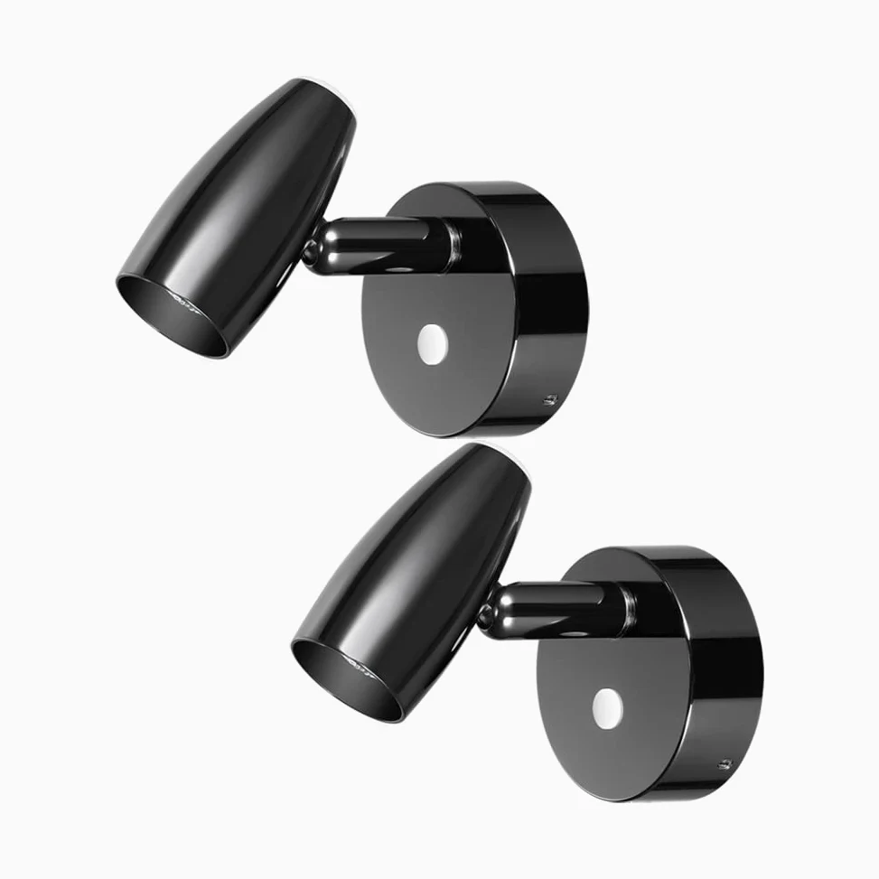 2 x Lampade da Lettura LED 12V Dimmerabile Girevole Spot Camper Barca Lampada da Parete da Comodino, Per Caravan Furgone Van, 12-24V DC con Caricatore USB & Luce notturna blu, Nero lucido