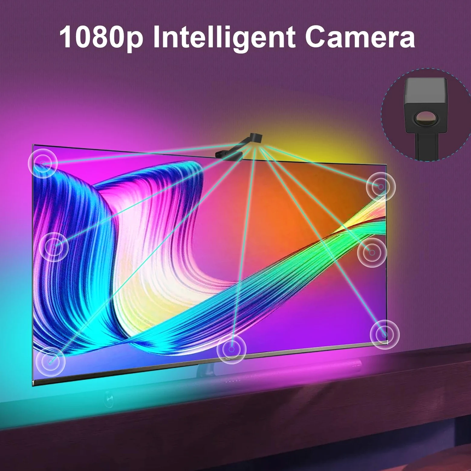 Luce LED Intelligente per TV, Retroilluminazione TV A Colori Fai da Te con Effetto RGBIC per Lo Schermo TV 4 Luci Sincronizzate con Il Ritmo Adatto per La Decorazione dello Sfondo TV