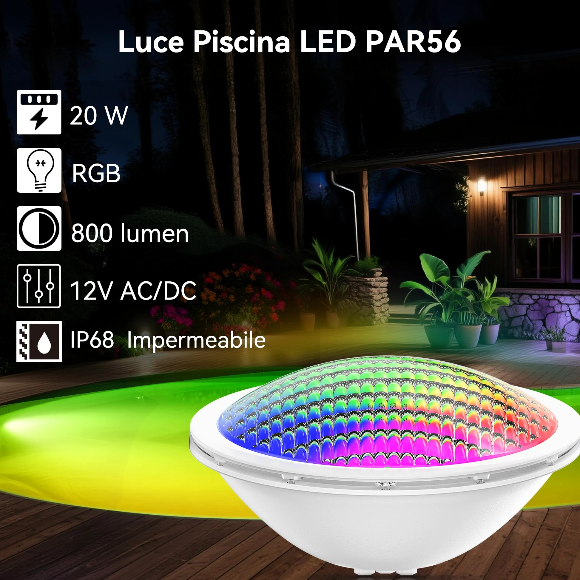 LyLmLe Led Piscina PAR56,20W Luce per Piscina Sincronizzatore RGB Esterno + Telecomando,Multicolore Subacquea a LED Illuminazione Impermeabile IP68,12V AC(2 lampada)
