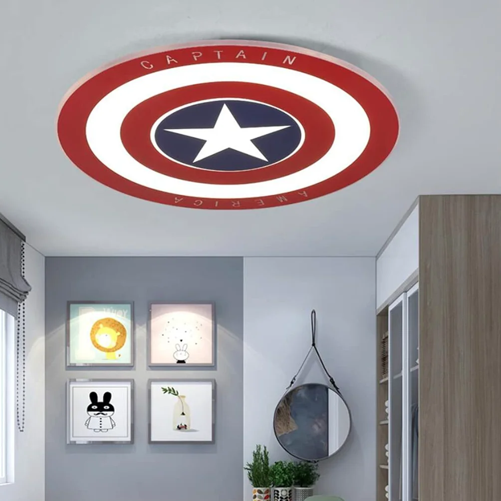 Plafoniera A LED Per Bambini Lampada Da Soffitto CreativaCapitano America Dimmerabile Con Telecomando Acrilico Ultra Sottile Rotonda Per Bambini Camera Da Letto Soggiorno Luce Illuminazione,50cm