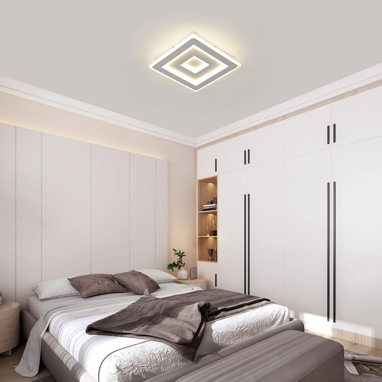 Comely – Plafoniera LED da soffitto quadrata moderna, 52W. Lampada LED bianca per diversi ambienti come camera da letto e soggiorno. Luce naturale 4500K. Lato: 40cm.