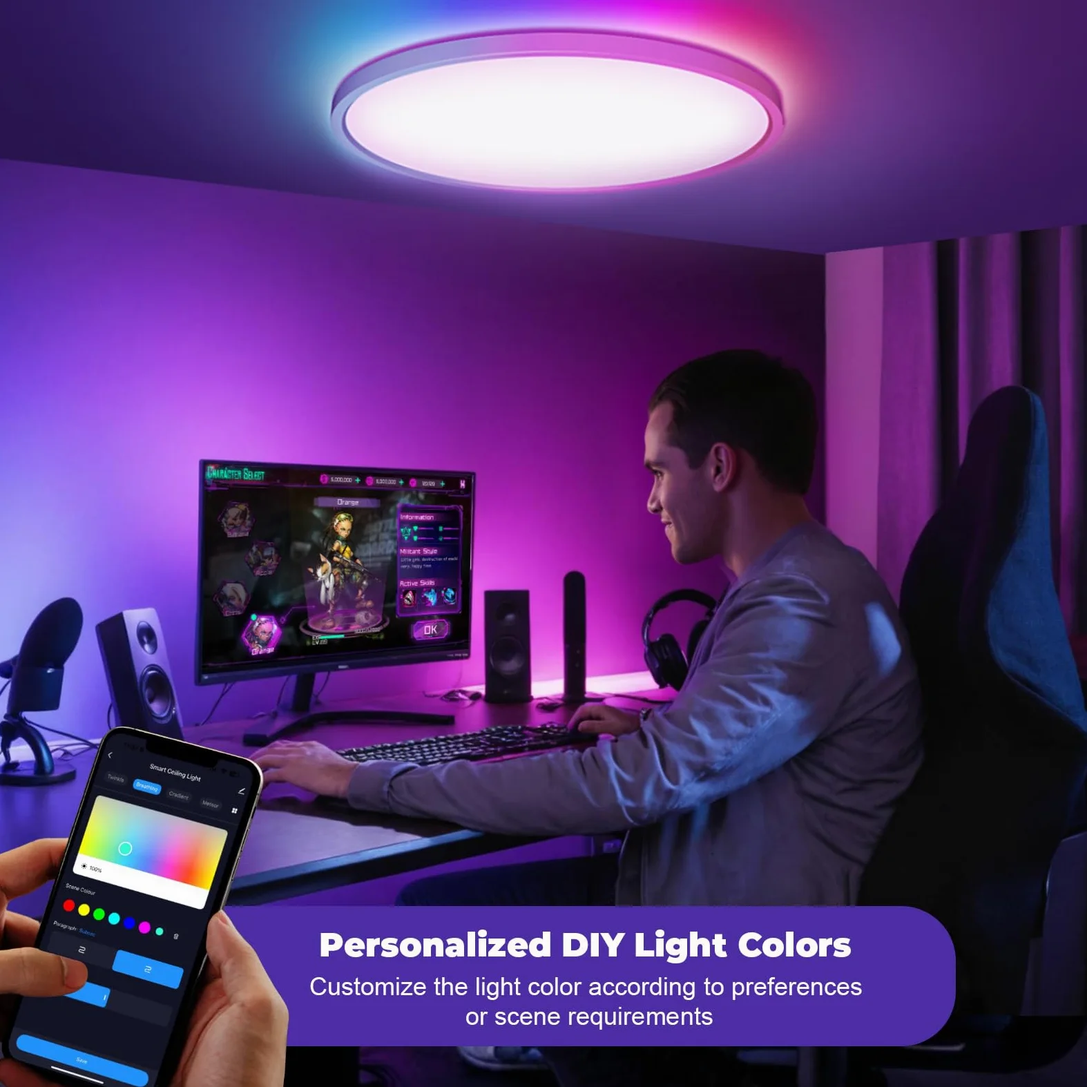 Plafoniera LED Soffitto RGB, Intelligente Lampada LED Soffitto Dimmerabile, Compatibile con Alexa Google Hom, Lampadario con 16 Milioni Colori per Camera da letto, Soggiorno, Bagno, 28W, 2800LM, 30CM