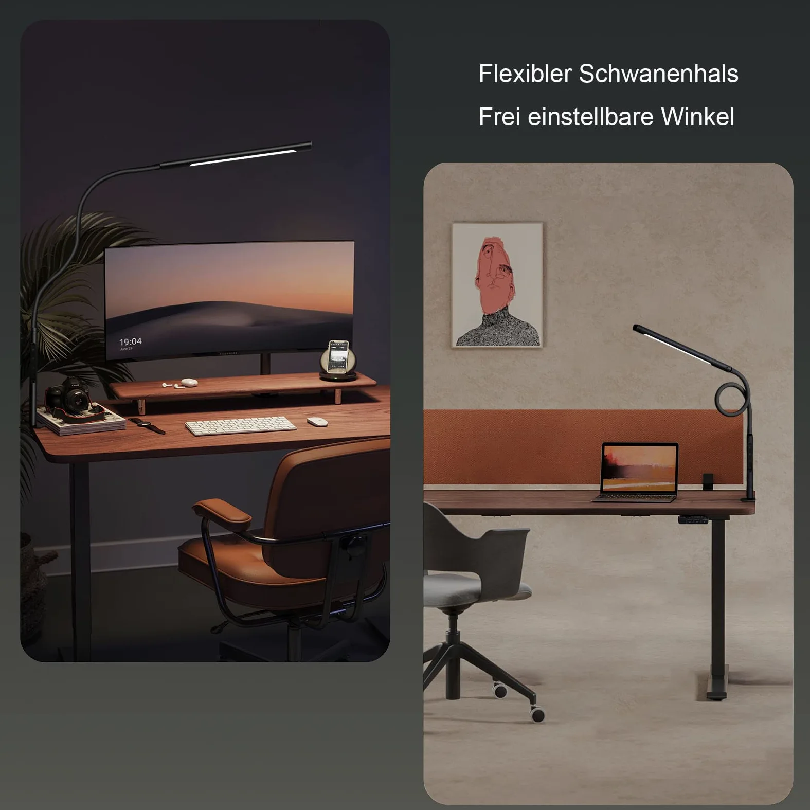 Lampada da Scrivania, LED Lampada da Scrivania 1000lm con Collo di Cigno Flessibile, Lampada a Braccio Oscillante da 12W Lampada con Morsetto per Luce da Scrivania Eye-Care per Ufficio