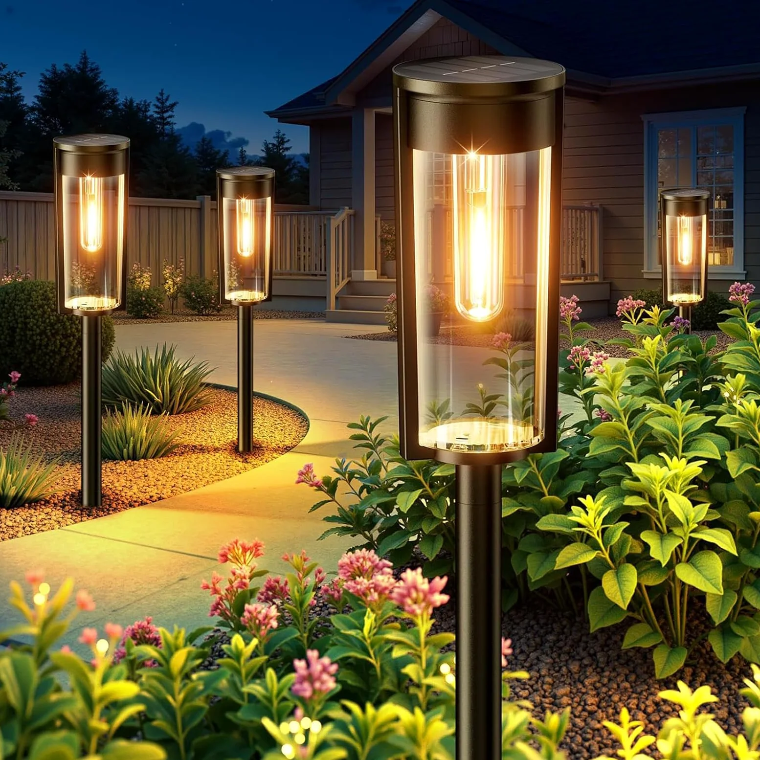 RECHOO Lampade Solari per Esterni da Giardino, 4 Pezzi di Lampade Solari Vintage per Esterni con Luminosa Luce Bianca Calda, Batteria da 1000mAh, IP65 Impermeabile, Lampade Solari per Esterni per