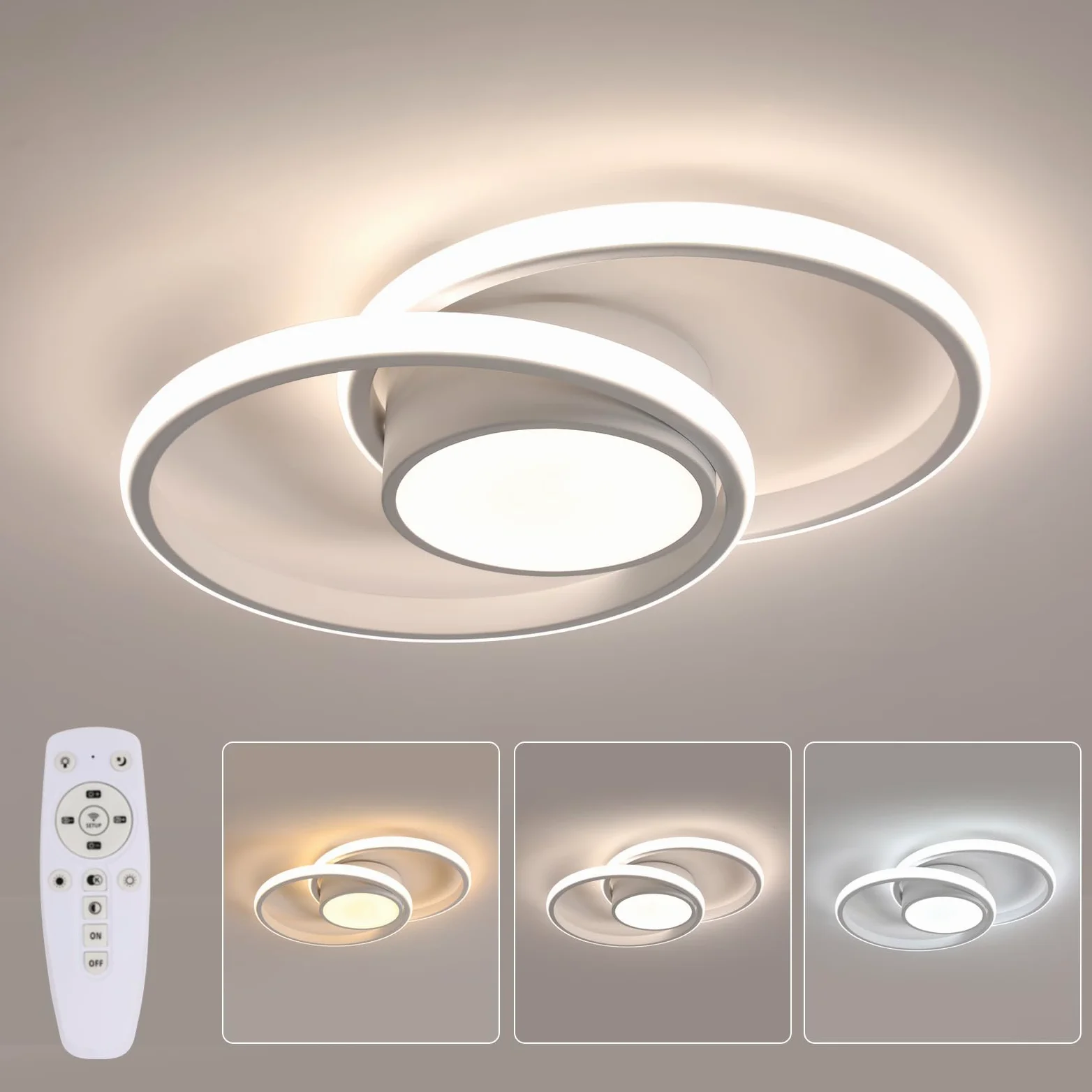 Plafoniera LED Soffitto Dimmerabile 3000K-6500K, 40W 4500LM Lampada da Soffitto Moderna con Telecomando, Lampadario Rotondo LED Bianco in Acrilico per Soggiorno, Camera da Letto, Ufficio