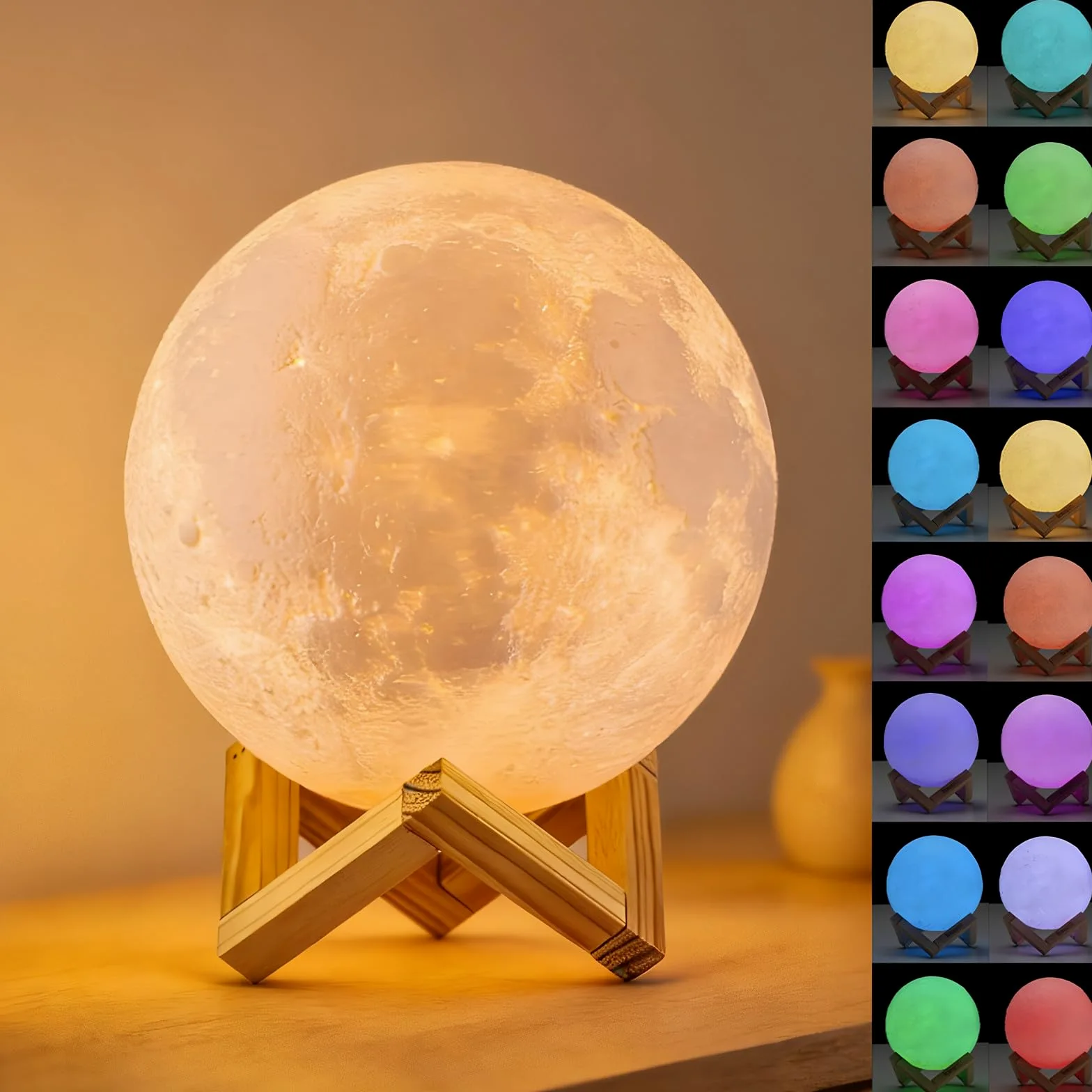 Lampada a forma di luna, 16 colori, luce notturna a LED con supporto, telecomando e controllo touch, lampada a forma di galassia per adolescenti, ragazze e ragazzi, ricaricabile tramite USB, luce