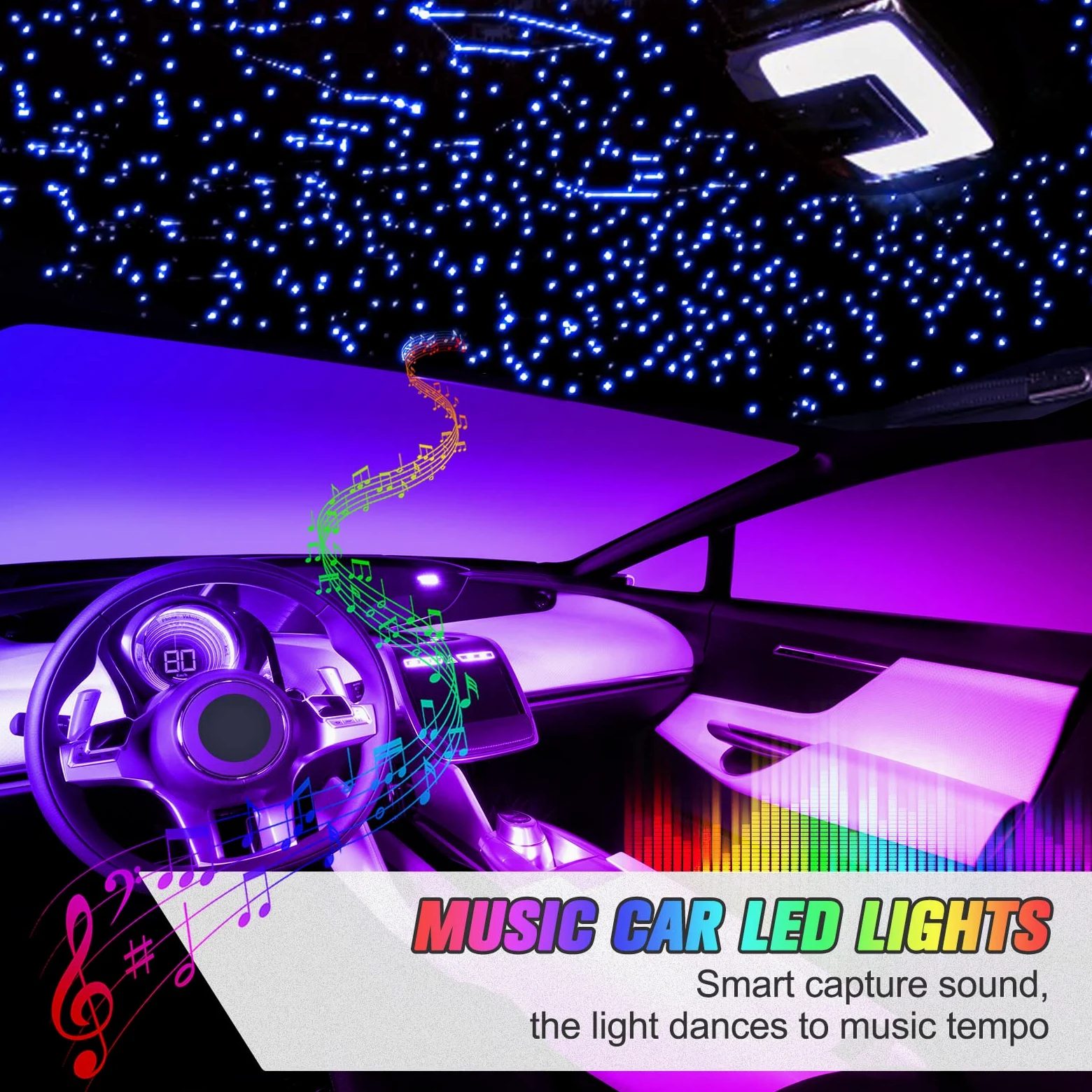 16W RGBW LED Fibra Ottica, 260pcs*0.75mm*2m Cielo Stellato LED Con APP Bluetooth/Remote/Controllo Musica Kit di Plafoniere Star, Fibra Ottica Cielo Stellato per Auto/Casa/Teatro