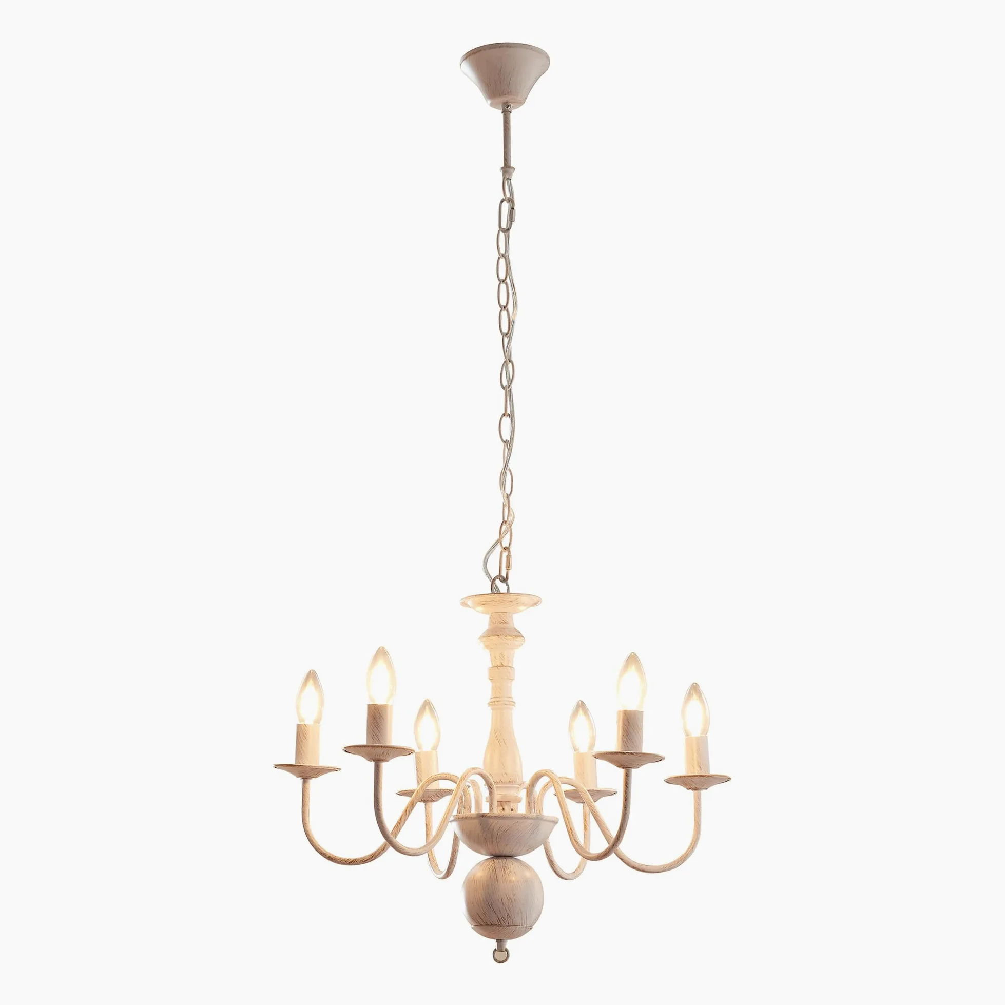 lux.pro Lampadario a Sospensione Vintage Bianco in Metallo Lampada da Soffitto con 6 Bracci Curvi per Lampadine E14 Stile Shabby Chic Rustico Elegante