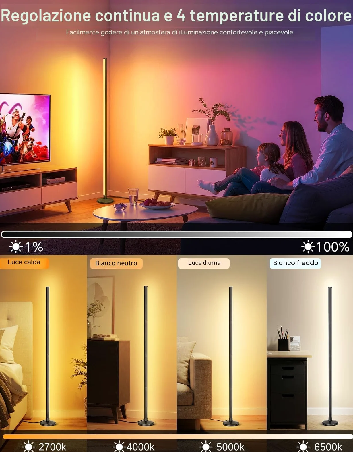 OUTON Lampada da Terra LED 2-Pezzi, RGBIC Dimmerabile Piantana con Telecomando e Controllo APP, 16 Milioni di Colori, Sincronizzazione Musicale, Timer, per Soggiorno, Camera, Giochi