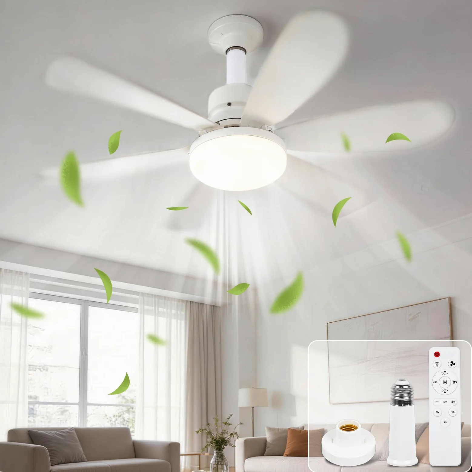 Ulikey Ventilatore da Soffitto con Luce, 40W Plafoniera Soffitto, 52CM LED Dimmerabile Ventola Soffitto, con Base E27, 3 Velocità, 6 Pale, Timer, Silenziosa, per Soggiorno, Lamera da Letto