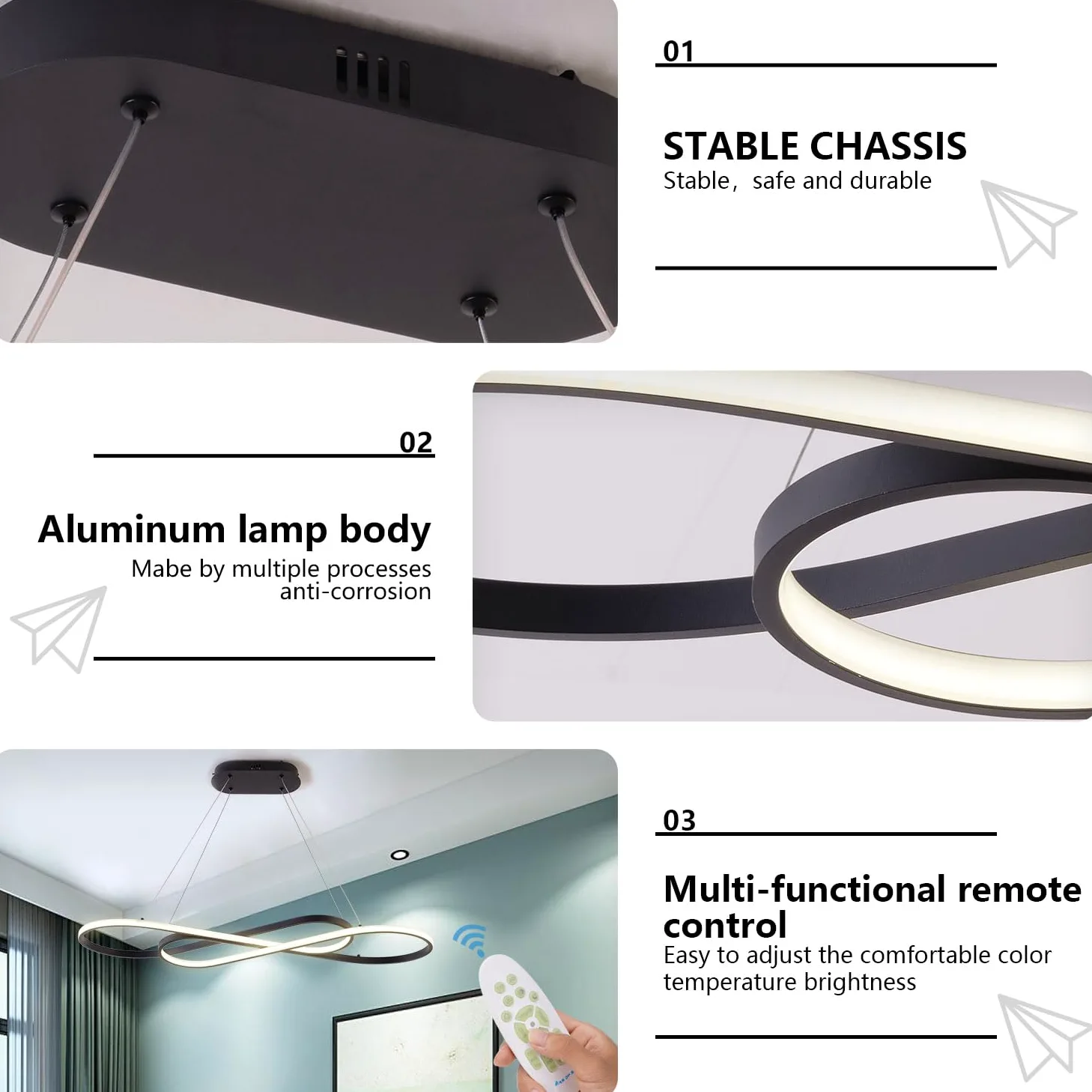 Lampadario Moderno a LED Dimmerabile Nero per Sala da Pranzo - Luce Sopra il Tavolo, Illuminazione Moderna per Isola Della Cucina con Telecomando, Altezza Regolabile