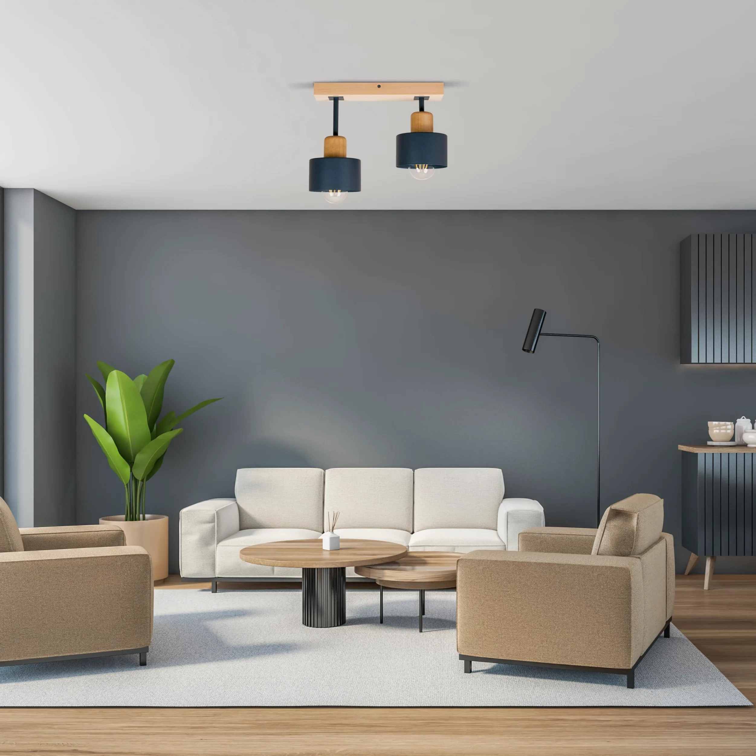 Lampada A Sospensione 2 Luci Lampada Da Soffitto LED Lampadario In Legno E Metallo Compatibile Con E27 Per Soggiorno Camera Da Letto Cucina AN30x7BU