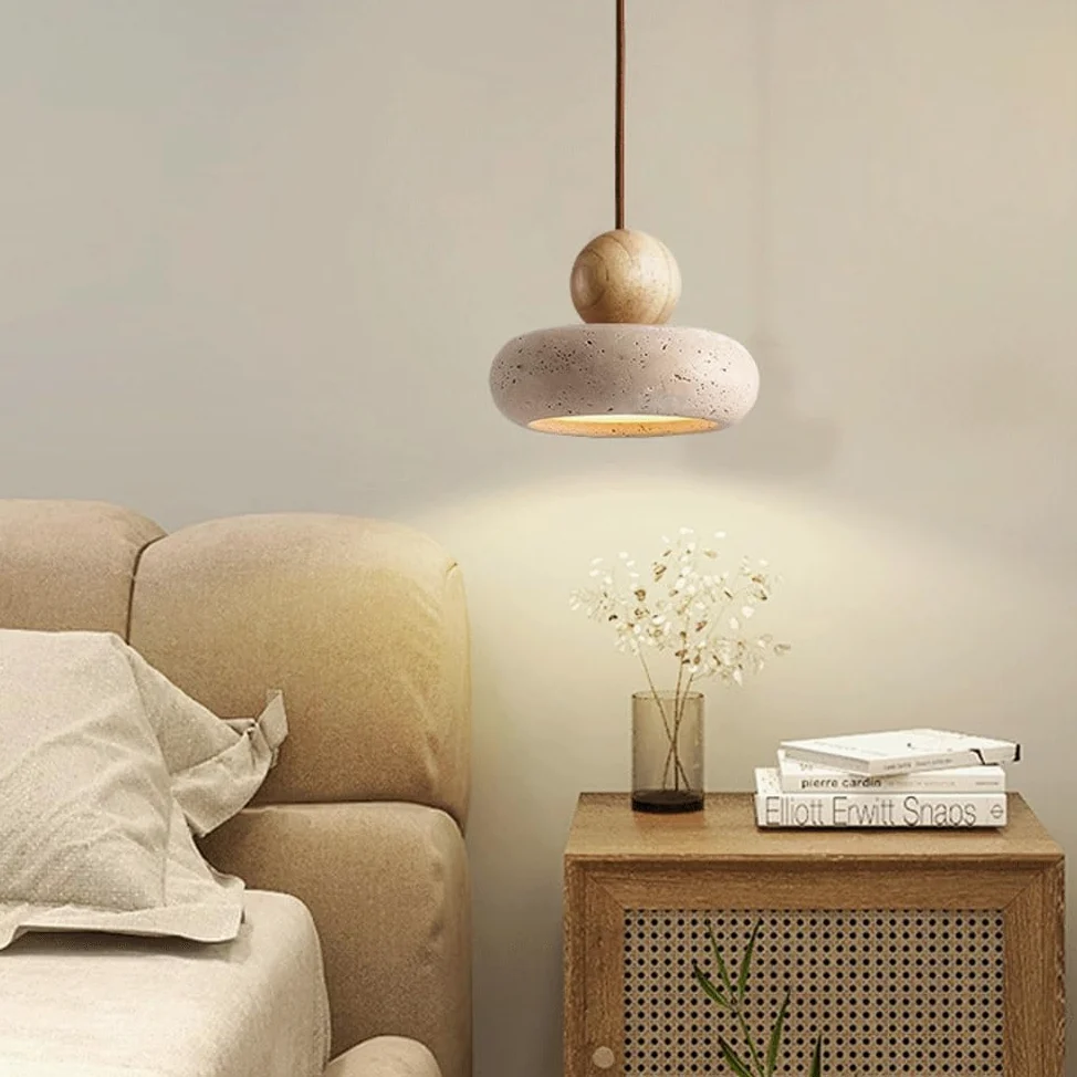 Piccola Lampada a Sospensione in travertino Giallo, lampadario a Sospensione sul Comodino in Stile Wabi-Sabi, plafoniere a LED Vintage per Sala da Pranzo, Bar, Cucina, 3000K - Luci Calde