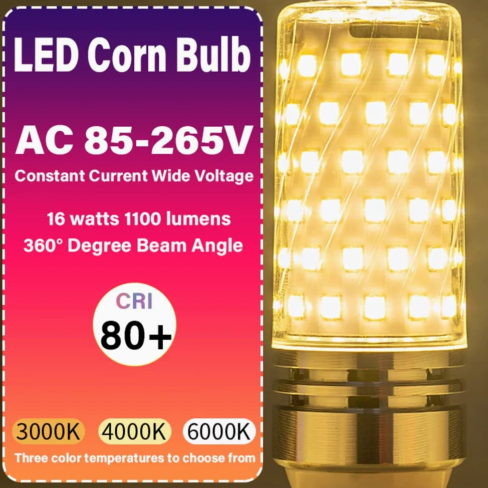 RYTM (Confezione da 10) Lampadine a LED, Lampadina a mais con base E14, Lampadine a LED Edison 16W 1100LM 160 Watt equivalenti, 3000K 4000K 6000K Non dimmerabile CA 85 V ~ 265 V