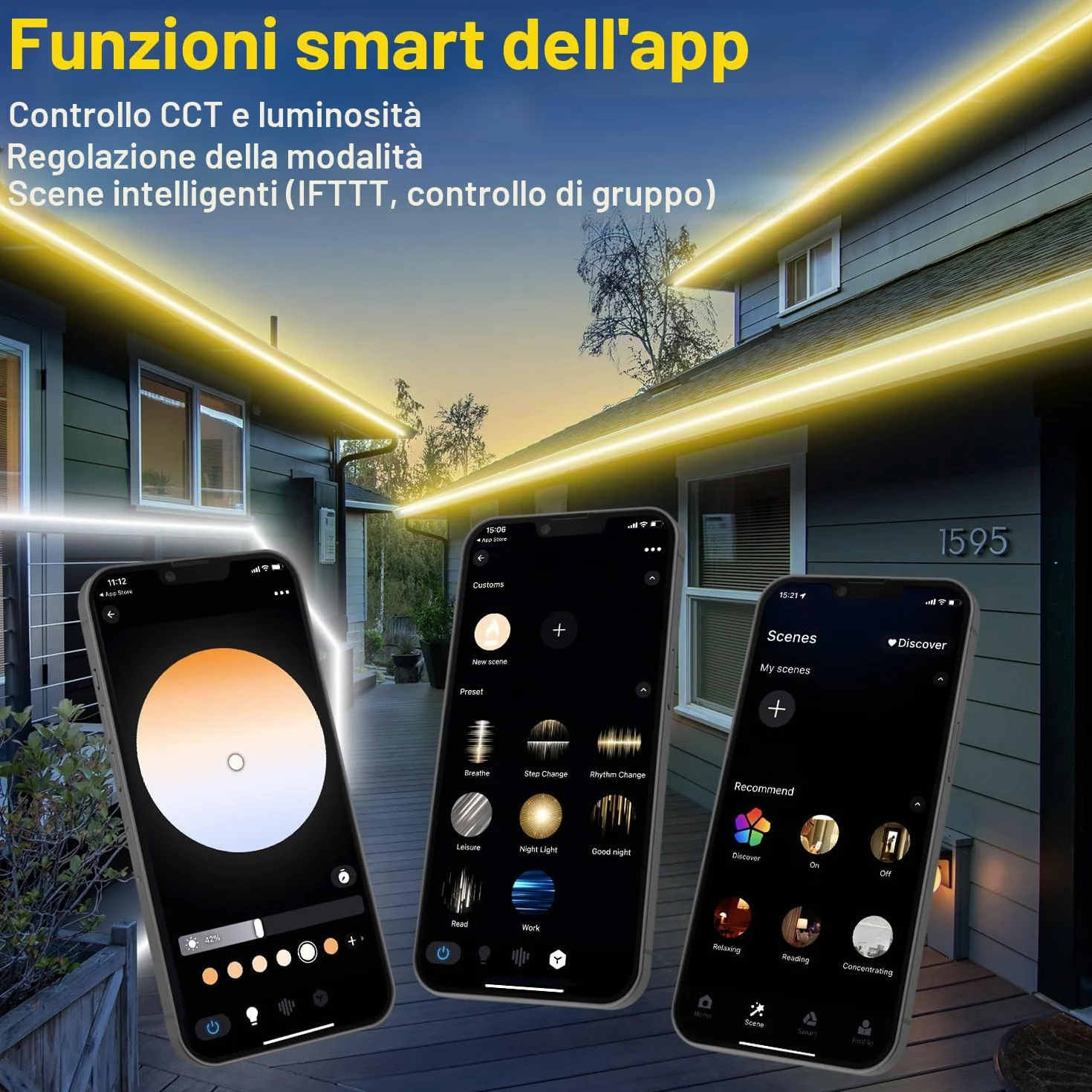 Striscia LED Esterno Bianco Freddo a Bianco Caldo Dimmerabile, Luci LED Compatibile con Alexa, Luce LED Senza Filo Smart, 24v Impermeabile Striscia Adesive per Cucina, Giardino (IP67) (15M)