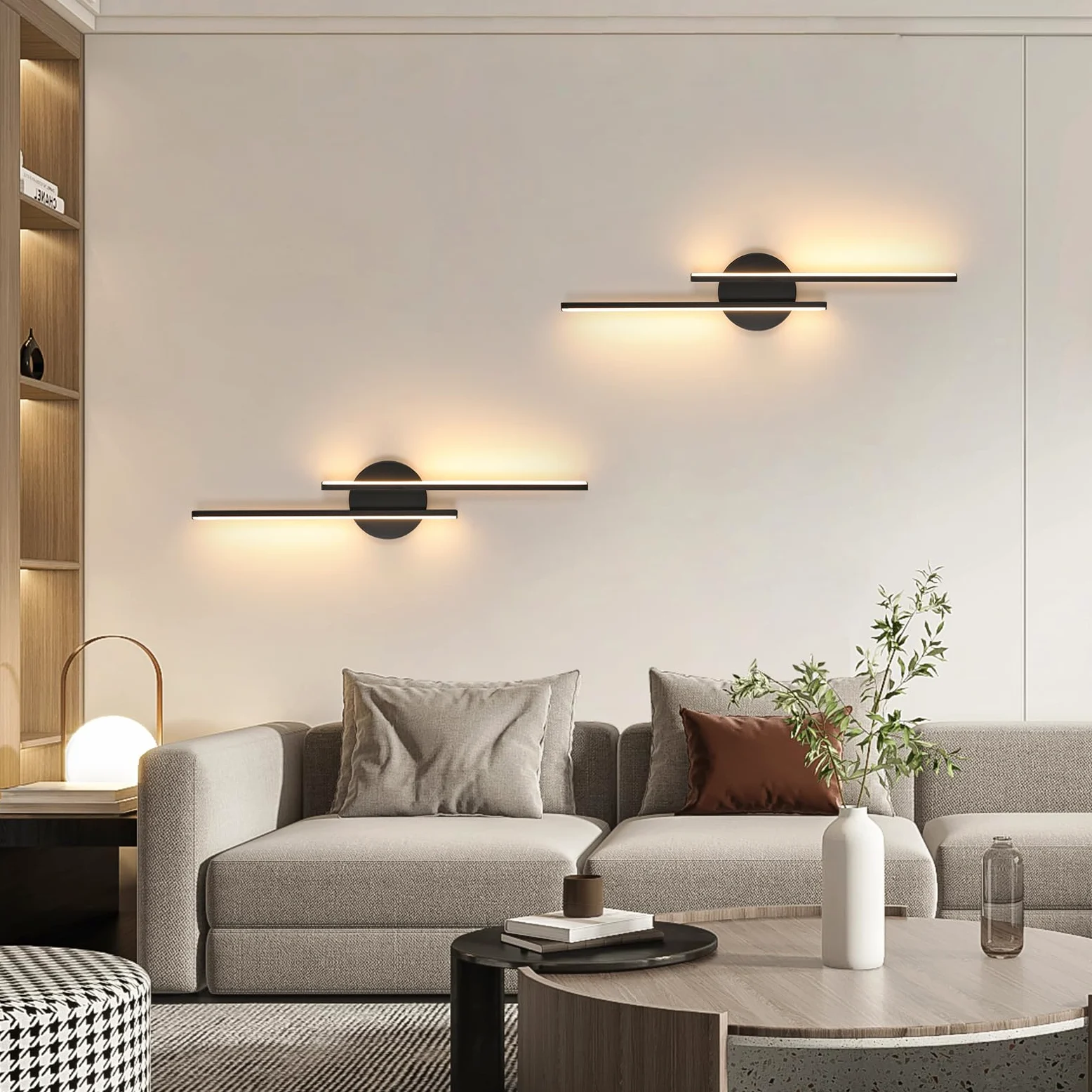 Applique da Parete Interno Moderno Nero, 24W 2700LM Lampada da Parete LED 60CM, Applique Camera da Letto LED in Alluminio per Soggiorno Scale Corridoio, Luce Calda 3000K