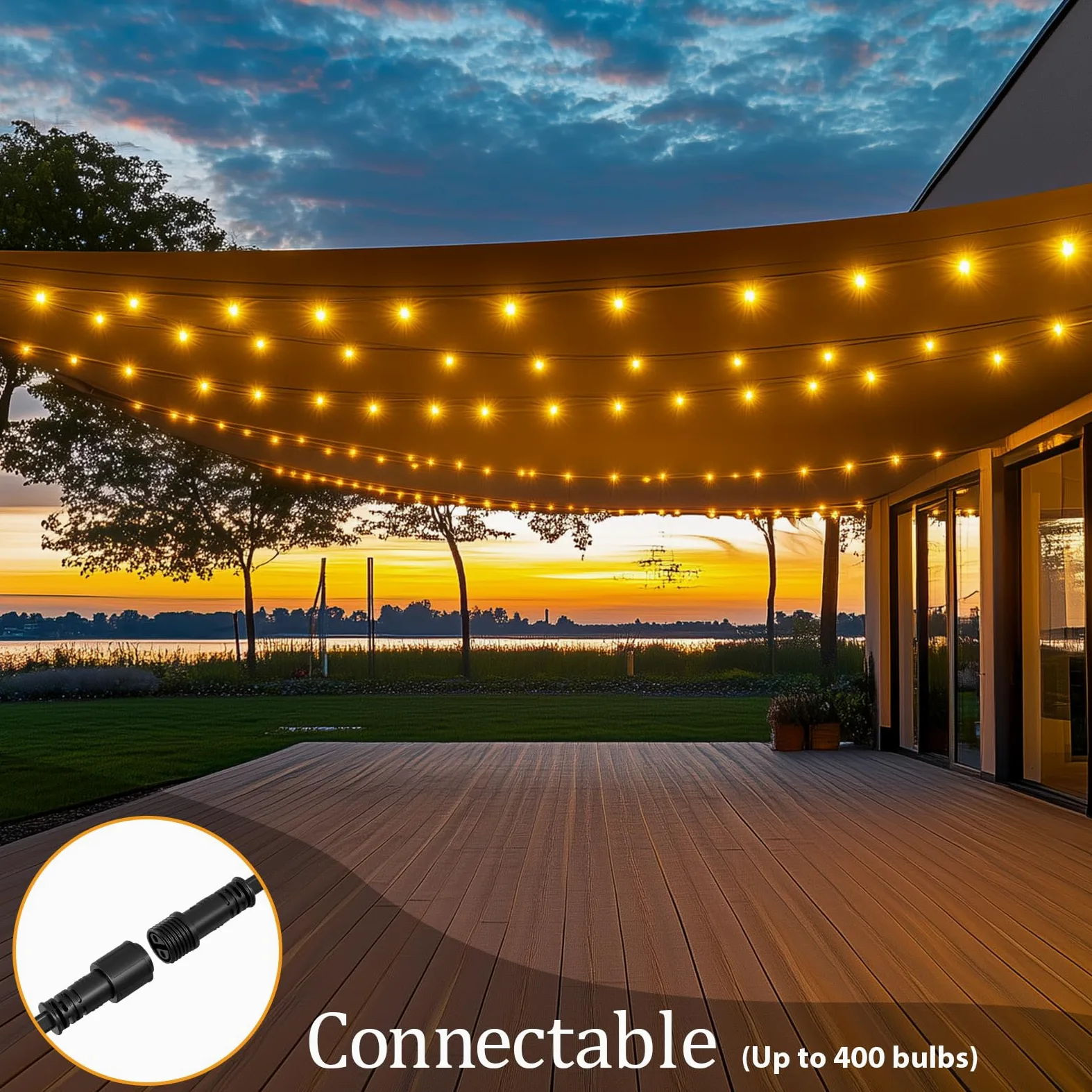 Catene Luminosa Esterno 18M/60FT, 30+1 LED G40 Lampadine,Risparmio Energetico Luci a Festone per Esterni, IP45 Luci da Giardino Impermeabili per Cortile Matrimoni, Feste
