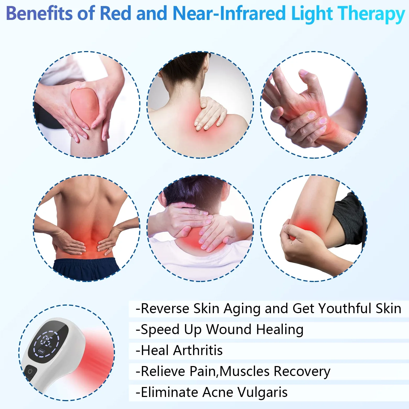 iKeener Terapia Luce Rossa Dispositivo,FDA Approvata Attrezzatura Alleviare Portatile Dolore,Terapia Laser Freddo Apparecchio per Schiena,Viso,Corpo,Muscoli,Ginocchio,Spalla,con Occhiali(4x808nm)