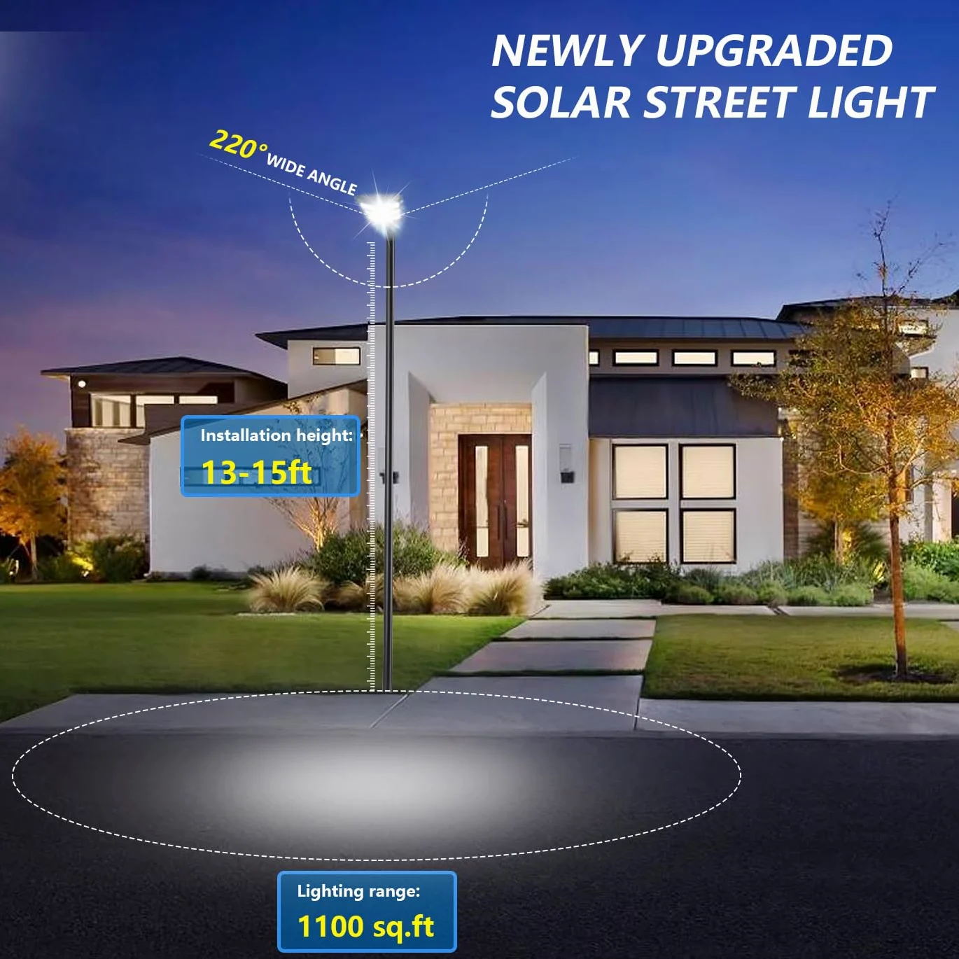 Luce stradale solare esterna, LED Grande lampada solare per parcheggio impermeabile con sensore di movimento e telecomando, 8500 K luce di sicurezza esterna per cortile e parcheggio (1 pezzi)