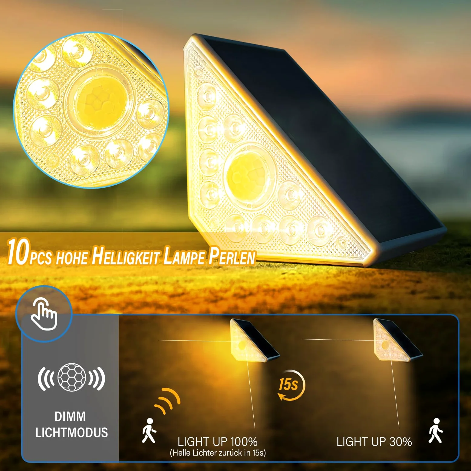 4 luci solari per scale esterne con sensore di movimento, luce bianca calda, illuminazione solare per scale, impermeabilità IP44, 800 mAh, per giardino, scale, patio, porta d'ingresso