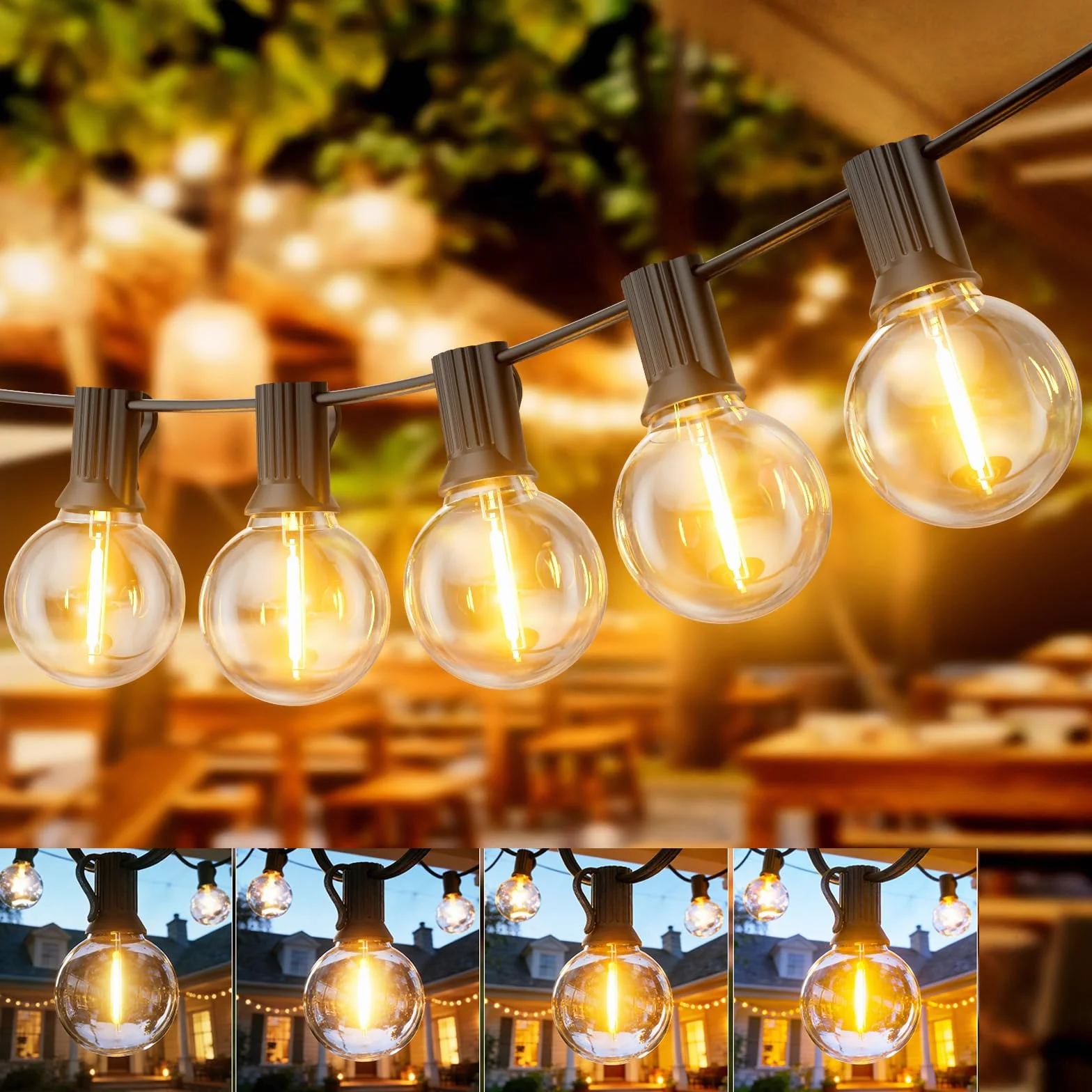 Catena Luminosa Esterno 45m Luci da Giardino con G40 1W LED E12, 2700K Bianco Caldo Lampadine Antishock IP45 Impermeabile Collegabile&Regolabile (Senza Dimmer) per Feste Matrimoni Terrazzo