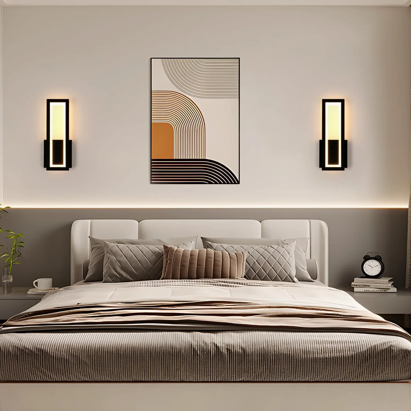 Osairous Applique LED da Parete Interno, 2 Pezzi 16W 1800LM Lampada da Parete Moderno in Acrilico, Lampada a Muro Nera Camera da Letto Luce Calda 3000K per Soggiorno Corridoio Studio Balcone, 32CM