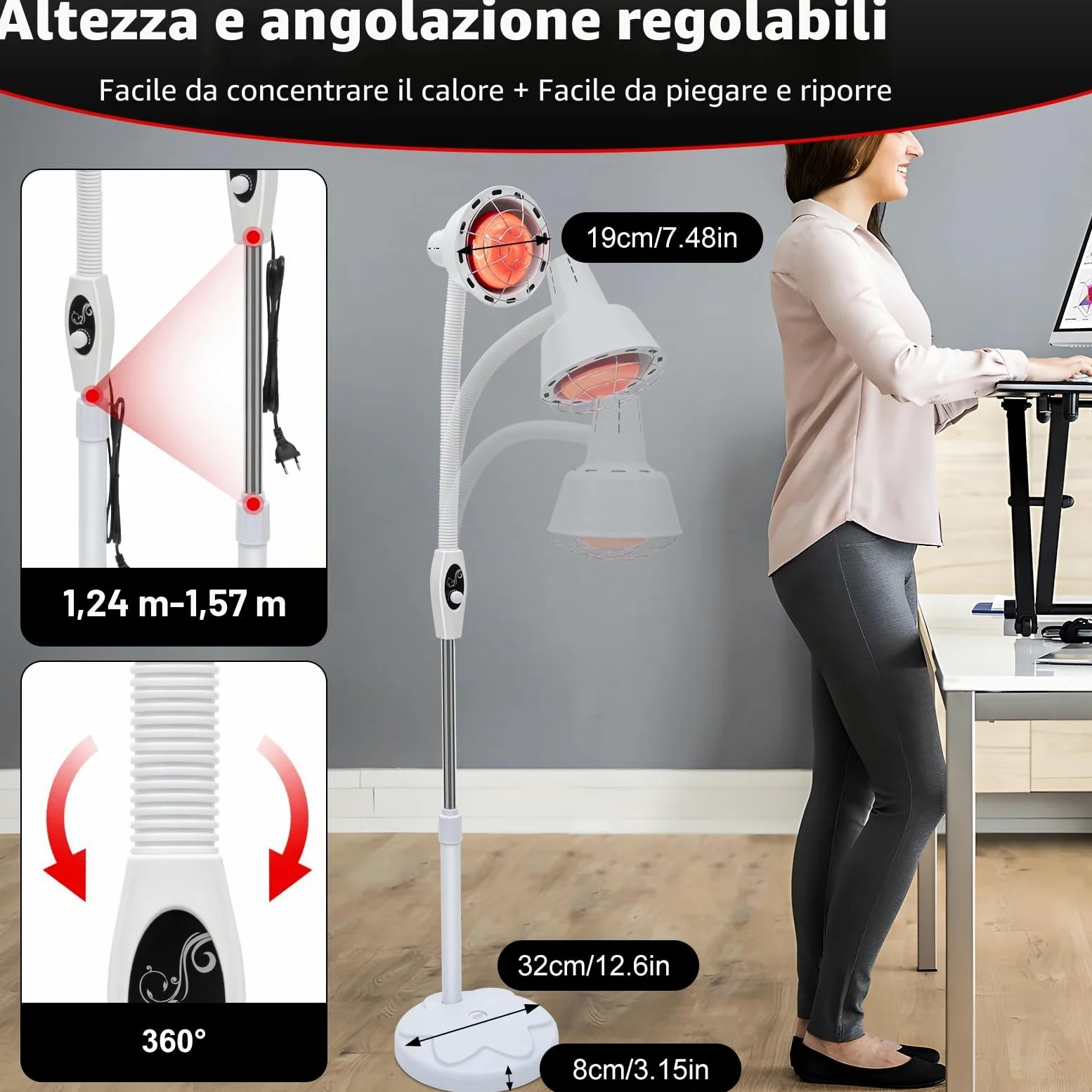 Lampada Riscaldata A Infrarossi, Radiatore A Infrarossi, Lampada Terapia, Termoterapia Curare L'infiammazione, Alleviare il Dolore Varie Aree, Promuovere Recupero Muscolare E Cicatrizzazione Piaghe