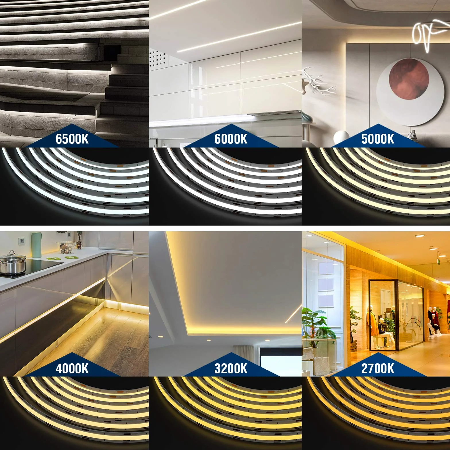 BTF-LIGHTING FCOB COB FOB CCT 24V Kit Flessibile Alta Densità 640LED/m 5M Regolatore Dimmerabile RF Tunable CT 3000K-6000K CRI>90 Strisce LED per Camera da Letto Cucina Casa con Adattatore