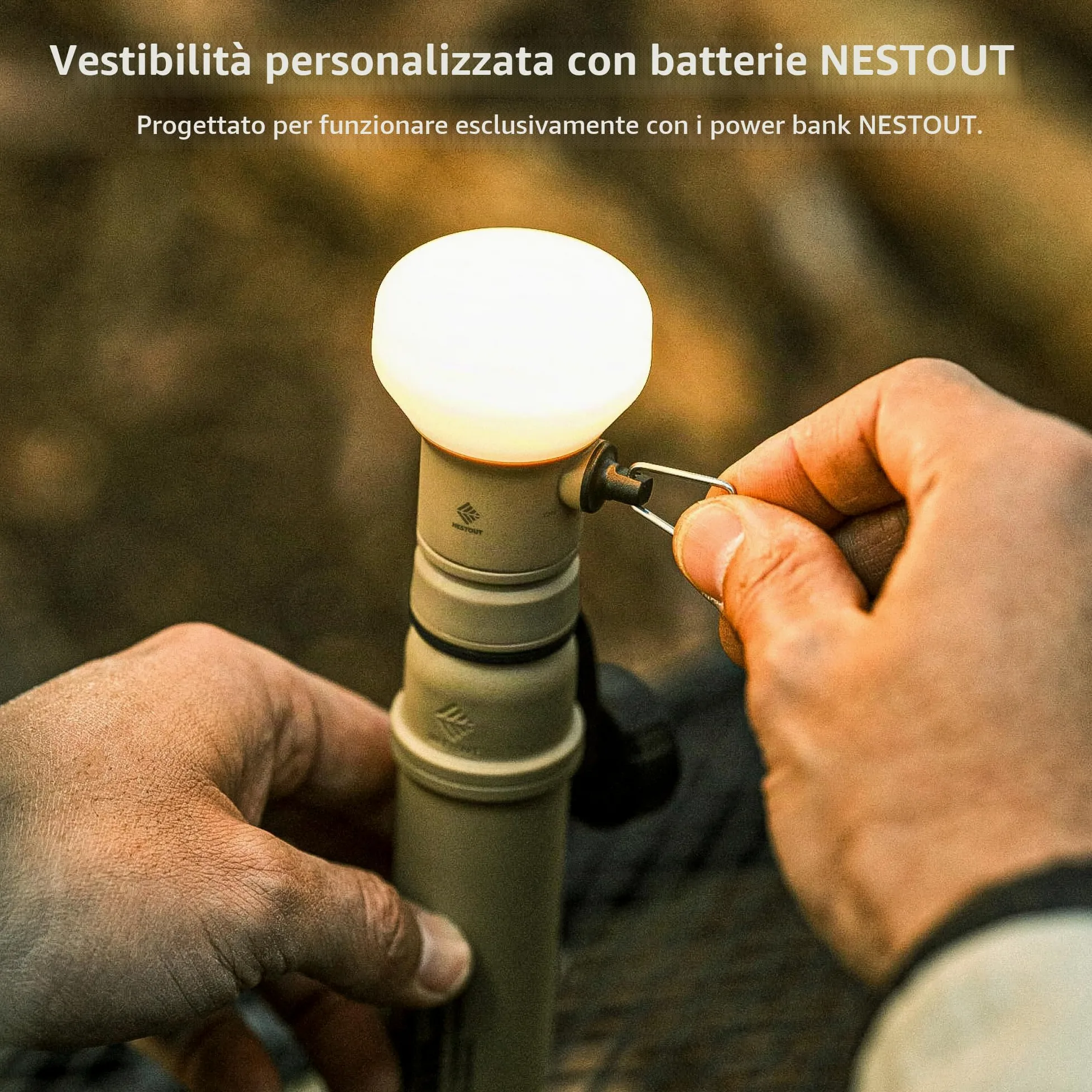 ELECOM NESTOUT Outdoor Camping LED Lantern w/ Mini Tripod, Dimmable USB Powered Soft LED Light, IP44 Water Dust Resistant, 10-350 Lumen, Portable Lamp for NESTOUT Power Bank, Beige (LAMP-1)