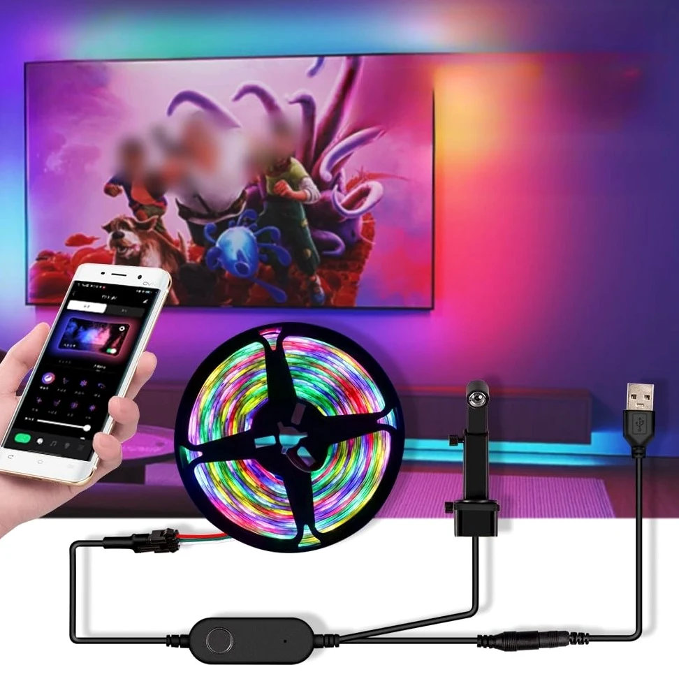 Tv Led Retroilluminazione 5V Phantom Rgb Stesso Schermo Display Luce Ambiente Dietro Tv Luci Led Tv Computer Sync Camera Colore Prendendo Luce Streaming Intelligente Led Strip Light(Drip Glue,30cm)