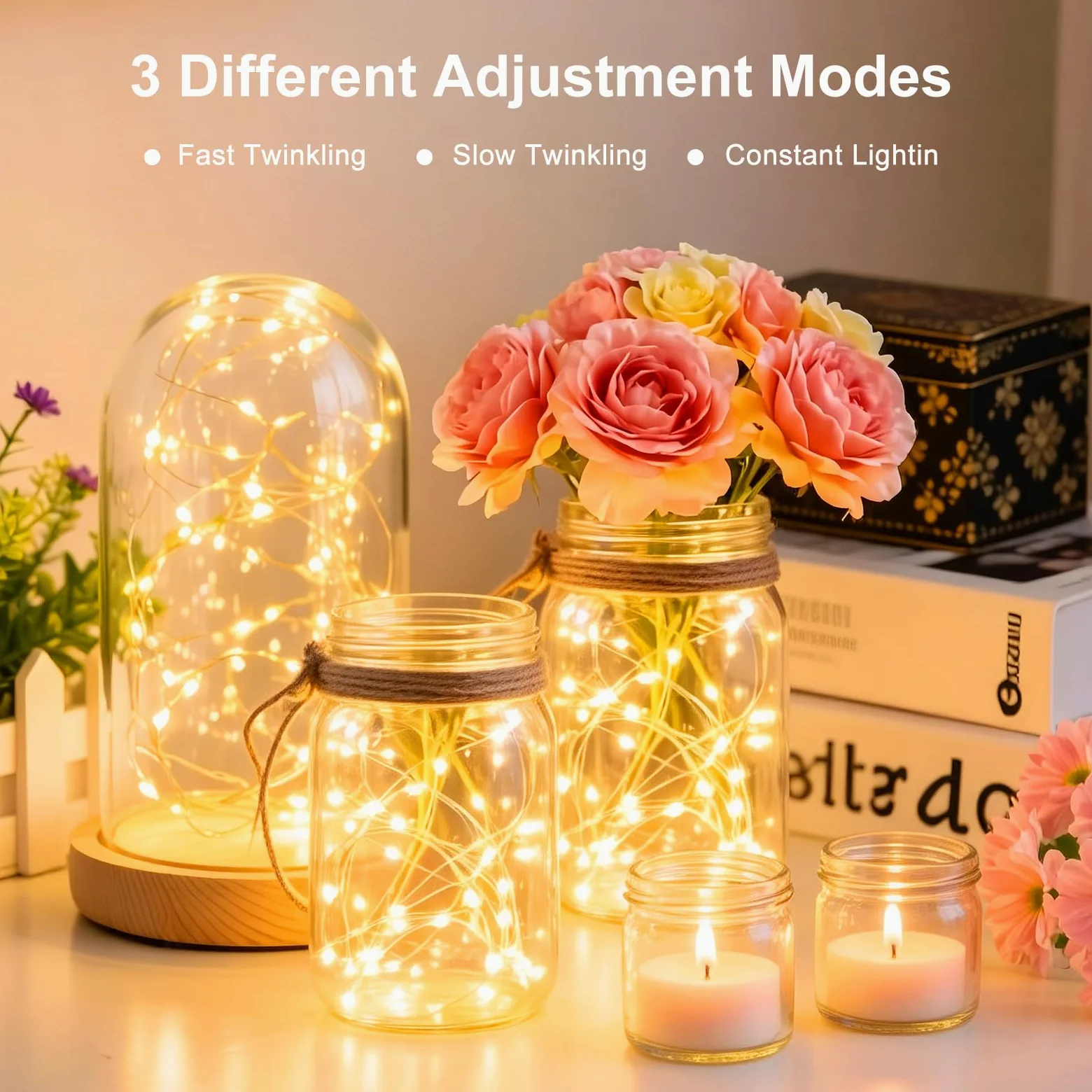 Ghirlanda di luci a forma di luna stellata, impermeabile, funzionamento a batteria, 2,8 m, 20 LED, per fai da te, Natale, matrimoni, feste, camera da letto (bianco caldo, confezione da 50)