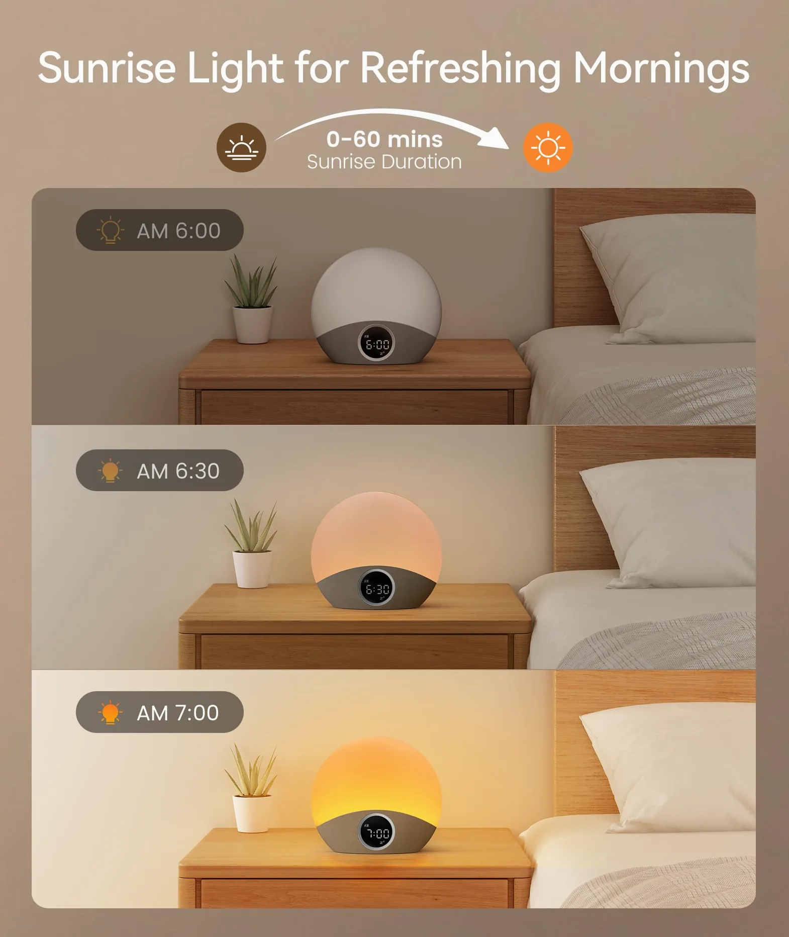 Dreamegg Nite 7 Sveglia Luminosa Alba Macchina Rumore Bianco con 30 Suoni, Sveglia da Comodino con 5 Suoni di Allarme e 8 Colori di Luce Notturna, Funzione Snooze Sveglia per Adulti e Bambini