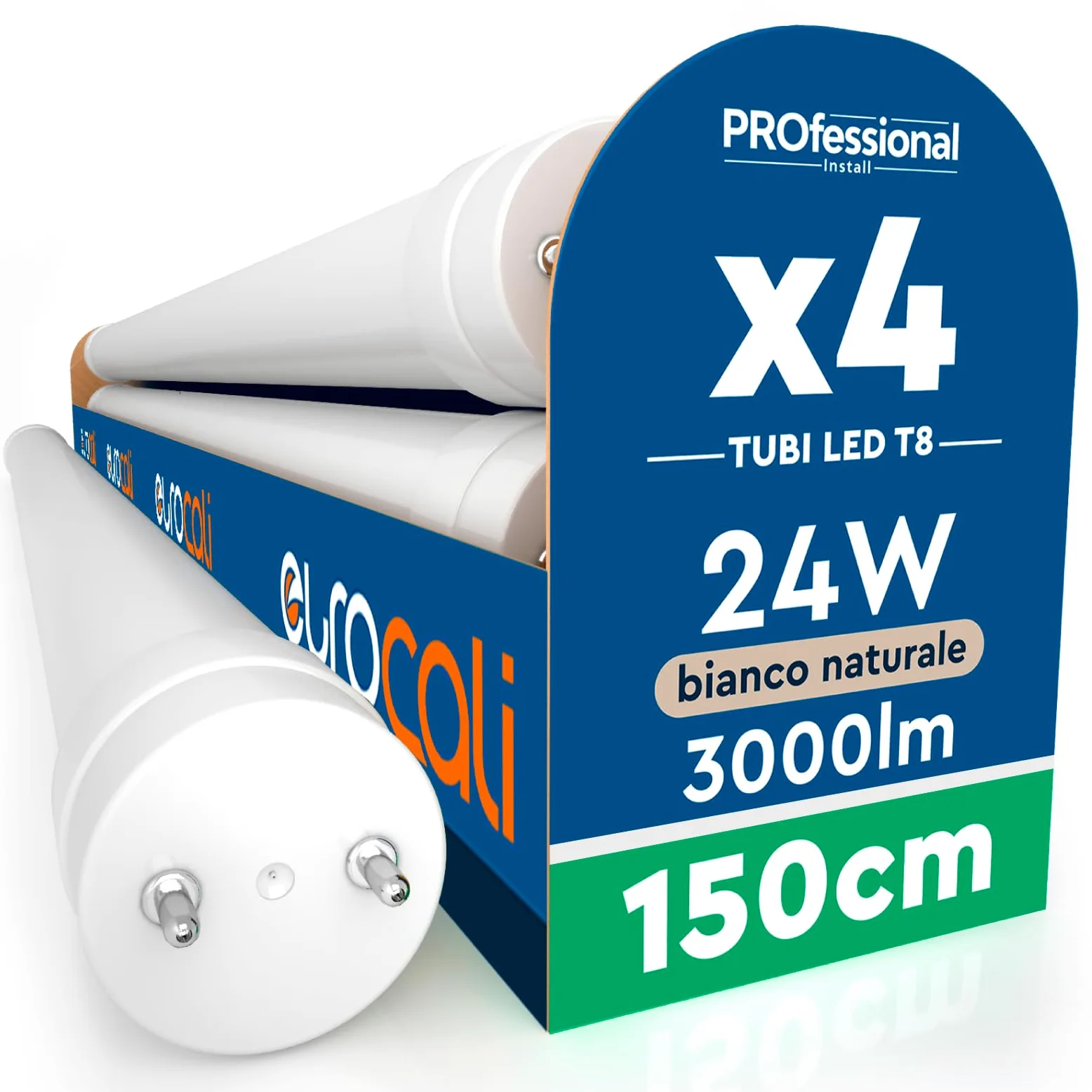 Eurocali 4 Tubi LED 24W 150cm T8 G13 con Starter 3000 Lumen Garanzia 3 Anni - Luce Naturale 4000K - Alta Luminosità 125 lm/W - Materiale Nano Plastic Sostituzione Neon per Soffitto Garage Negozio