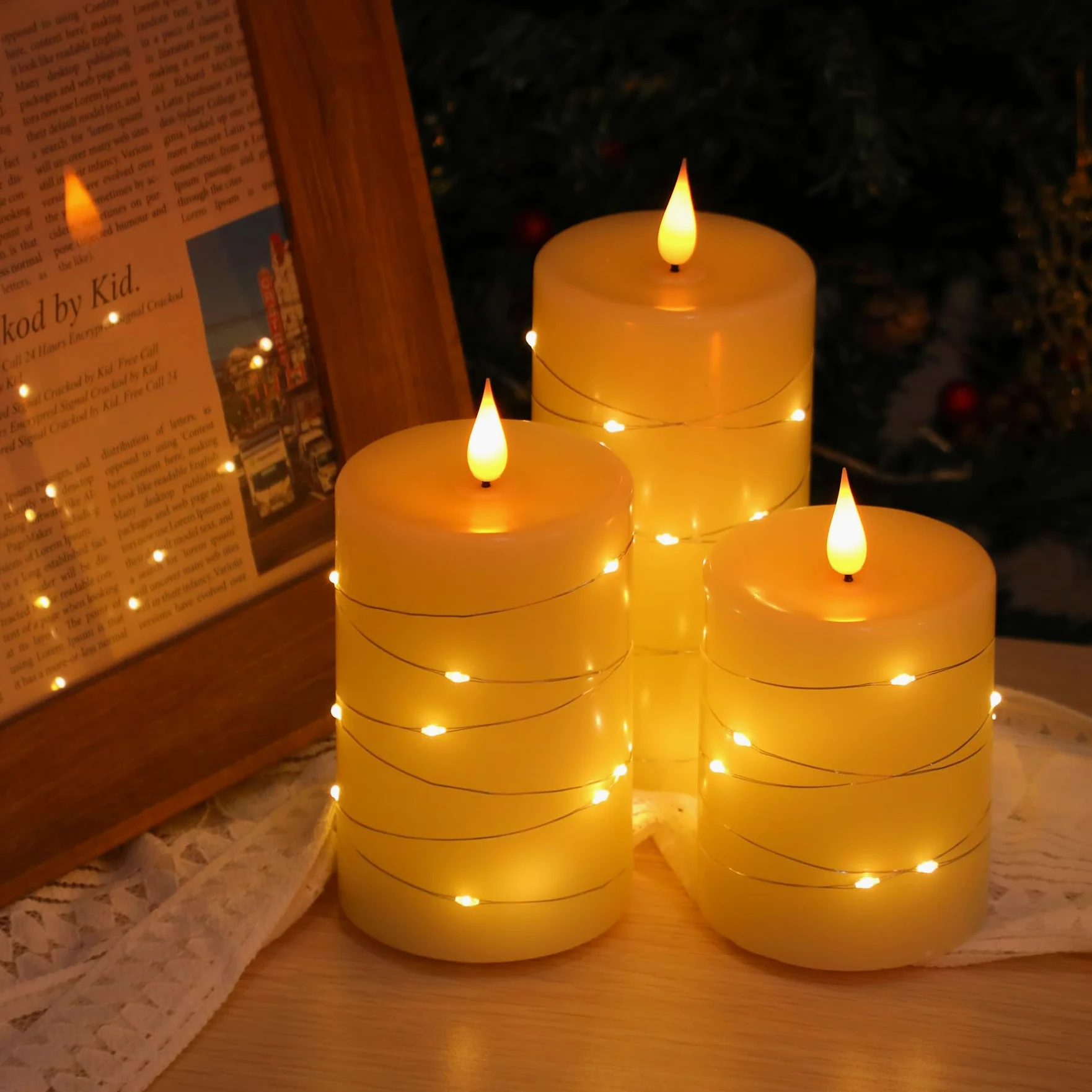 Forever Speed Candele LED Ricaricabili 3 Pezzi con Telecomando, 1000mAH Candele Led Fiamma Oscillante con Luci a Stringa Incorporate Dimmerabile per Decorazione per Feste, Campeggio, Matrimonio