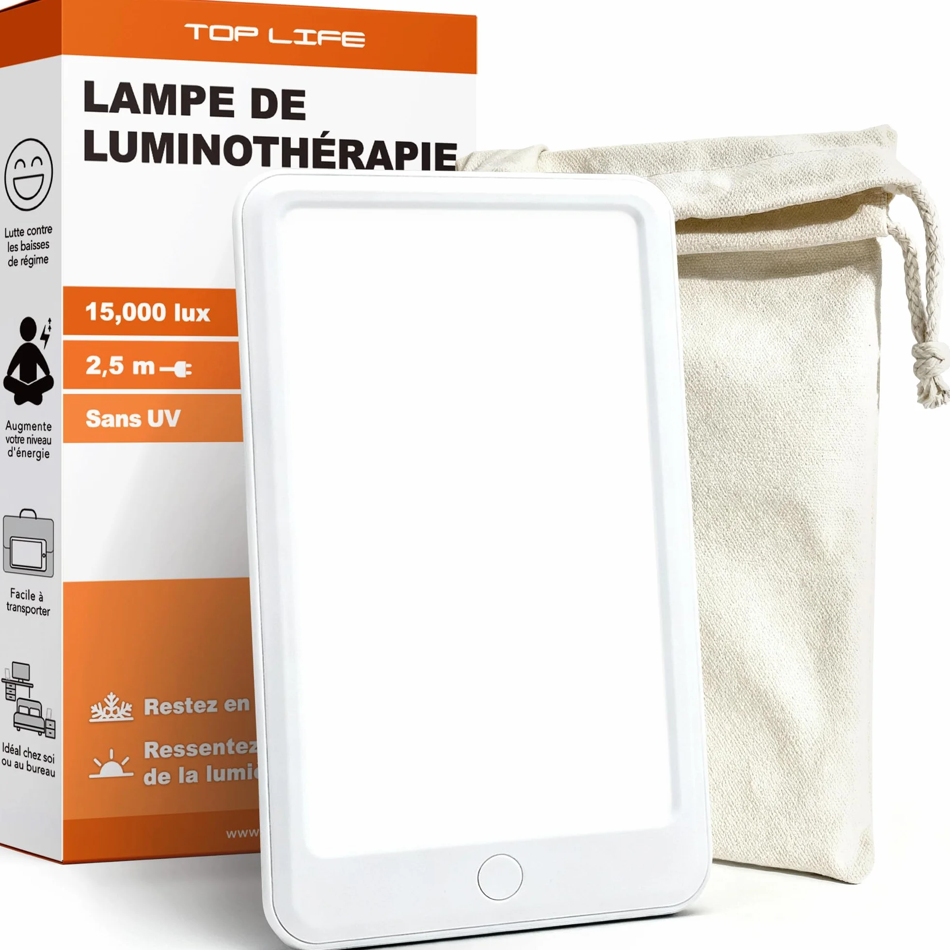 Top Life Lampada per Terapia della Luce 15000 lux - Dispositivo Potente per il Buon Umore - Regolabile a 3 Intensità (6 000, 10 000, 15 000)