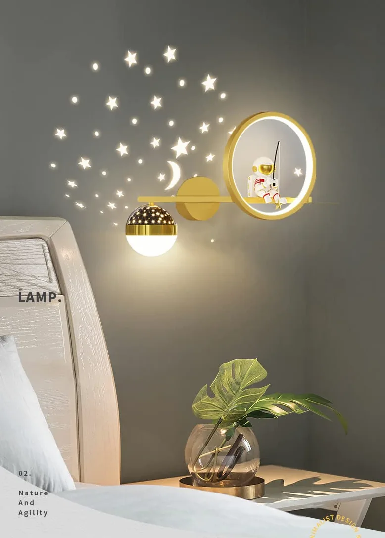 Applique da Parete LED per Bambini lampade da comodino Dimmerabile per camera dei bambini creativa Astronauta Spaziale Moderna Lampada a Muro Interni per Vivaio Stanza Bambin camera da letto comodino
