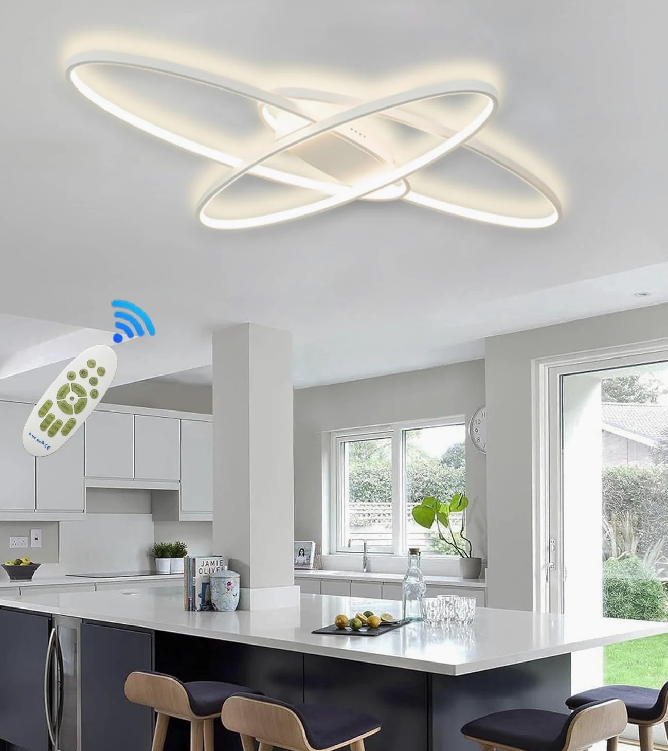 Plafoniera Led Soffitto dimmerabile, Lampadario Moderno Con Telecomando, 68W Plafoniere da soffitto, 3000K-6000K Lampada da Soffitto per Soggiorno Camera da Letto, Sala da Pranzo (95cm ‎Bianco)