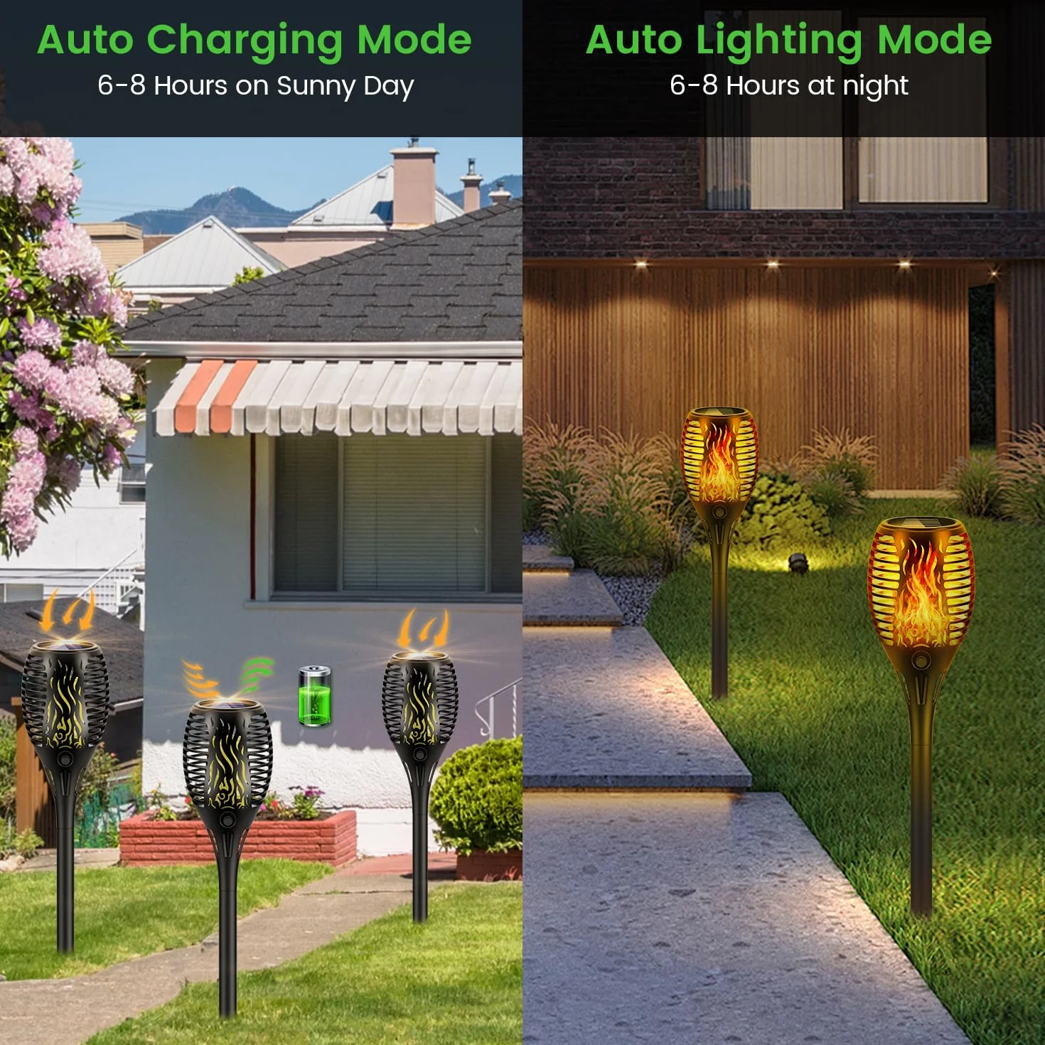 Lampade solari per giardino esterno con effetto di fiamma realistico, lampada solare impermeabile IP65, 33 LED. Ideale per sentieri, terrazze, campeggio e decorazione, 4 pezzi