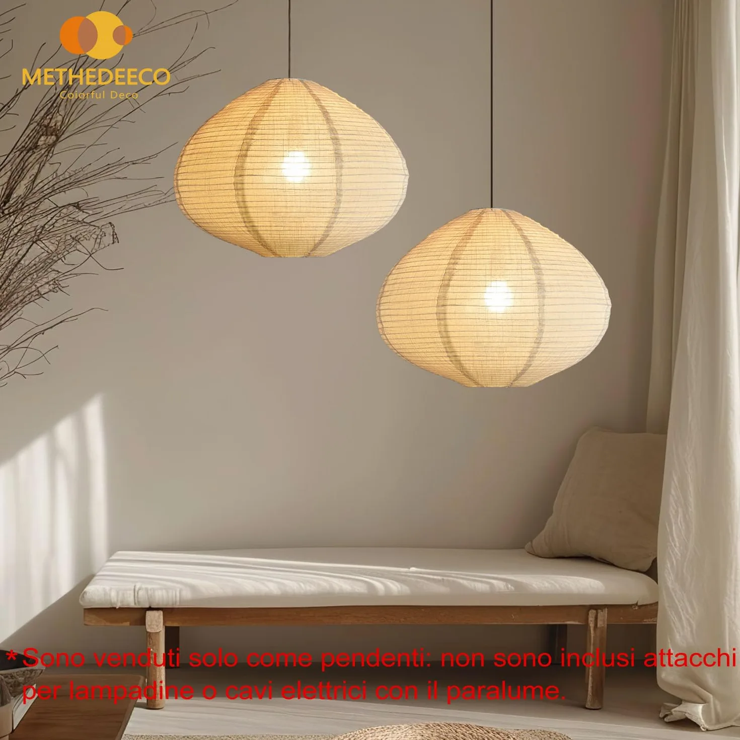 METHEDEECO Set 2 Paralumi a Sospensione in Lino 40 cm – Lampade in Tessuto Fatte a Mano, Design Minimalista per Soggiorno, Camera da Letto, Sala da Pranzo, Ufficio, Regalo Elegante
