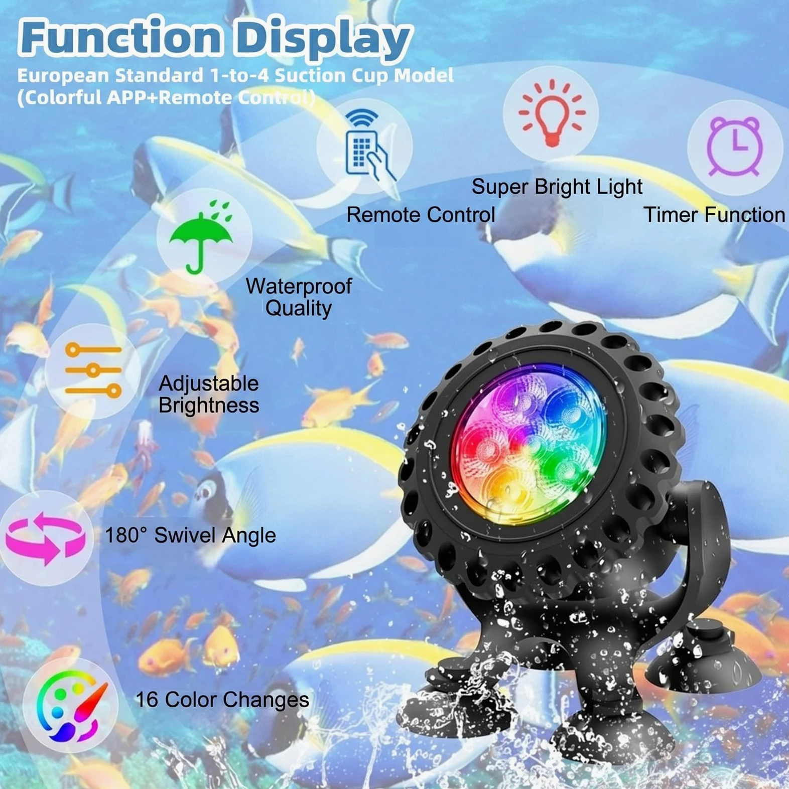 Illuminazione a LED subacquea RGB, luce subacquea, per stagno, illuminazione subacquea, con telecomando e app Bluetooth, IP68, luce subacquea per giardino, patio, albero (4 in 1)