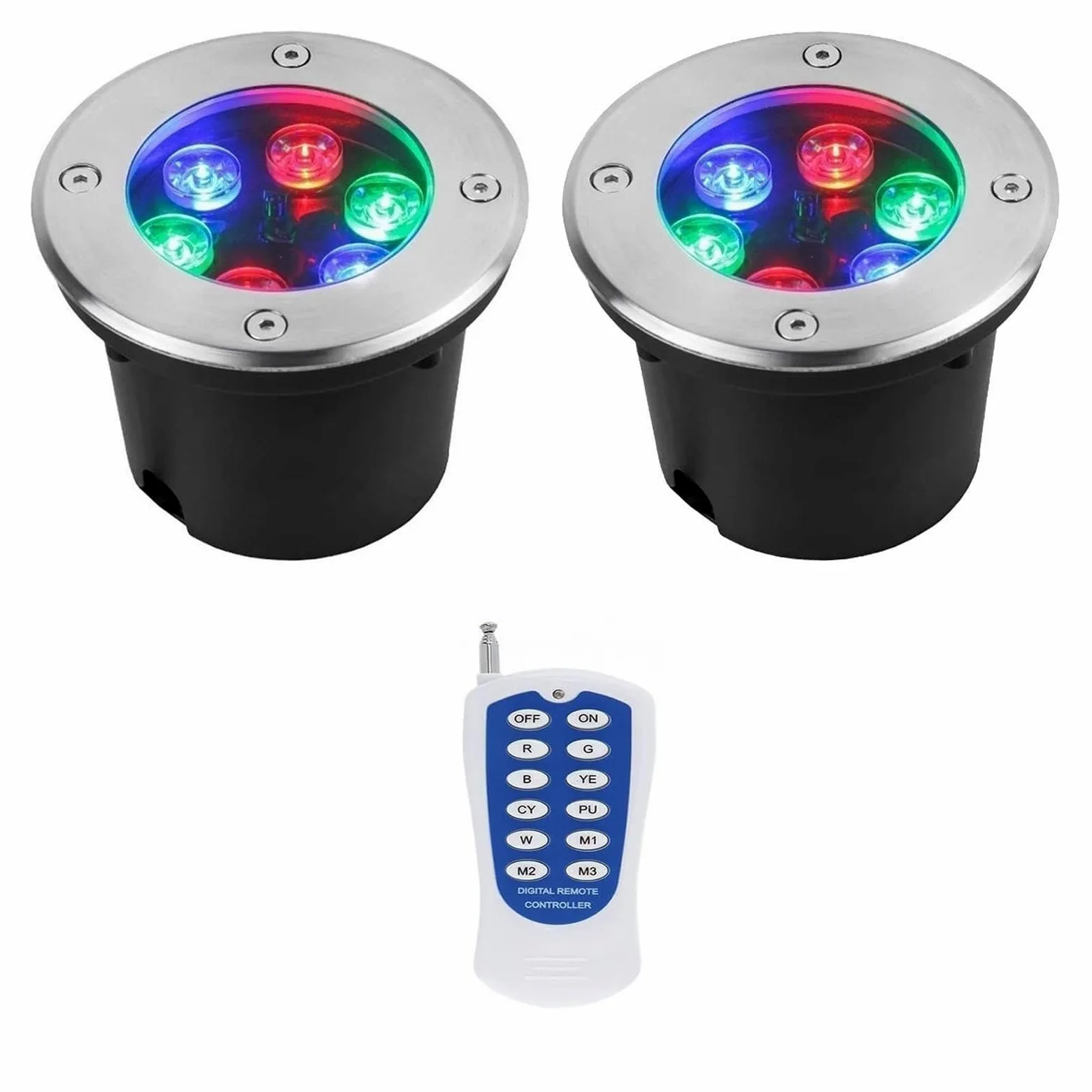 2PCS Faretto Subacqueo Incasso - RGB Faretti Per Piscina, Faretto Da Incasso Con Telecomando RF Impermeabile IP68, Faretto Da Giardino In Acciaio Inossidabile, Per Terrazza Con Laghetto(12V,3W)