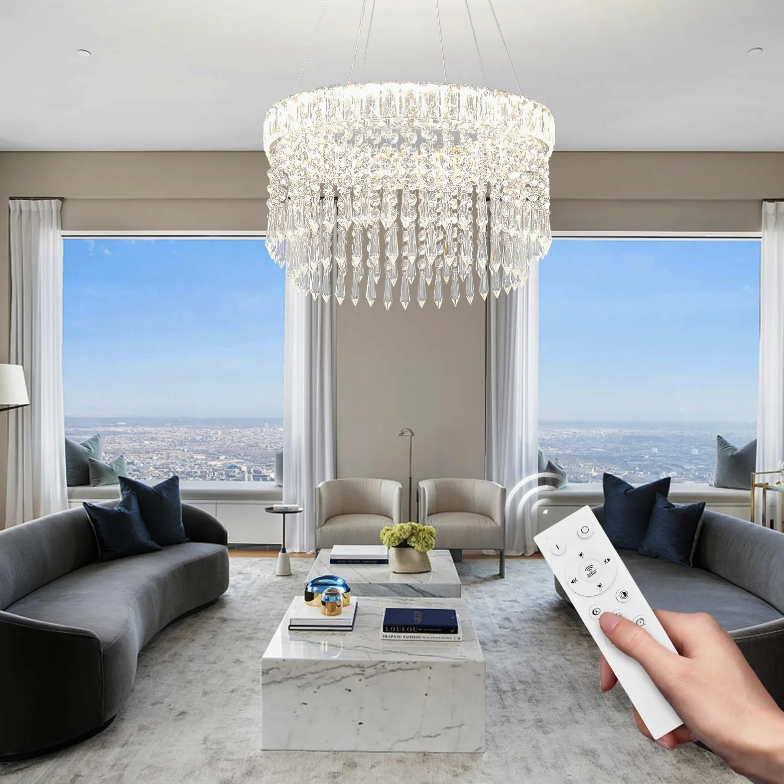 Lampadari moderni di cristallo Lampadario di lusso a goccia 45cm sospensione con montaggio ad incasso Illuminazione lampadario a soffitto per sala da pranzo soggiorno cucina isola