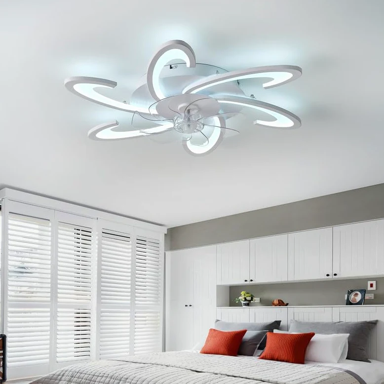 Silenzioso Led Ventilatore Da Soffitto Con Luce, Dimmerabile Lampadario Ventilatore Design Moderno, 6 Velocita Telecomando Timer Plafoniera Con Ventilatore Bambini Soggiorno Camera Da Letto Bianco