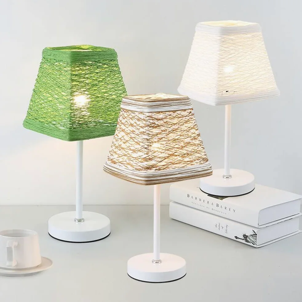 Lampada Da Tavolo Led E27 Tessuti a mano in rattan ombra Lampada da parete stile pastorale Luci di lettura Camera da letto Lampada da comodino Studio Protezione degli occhi Protezione dell'occhio (esc