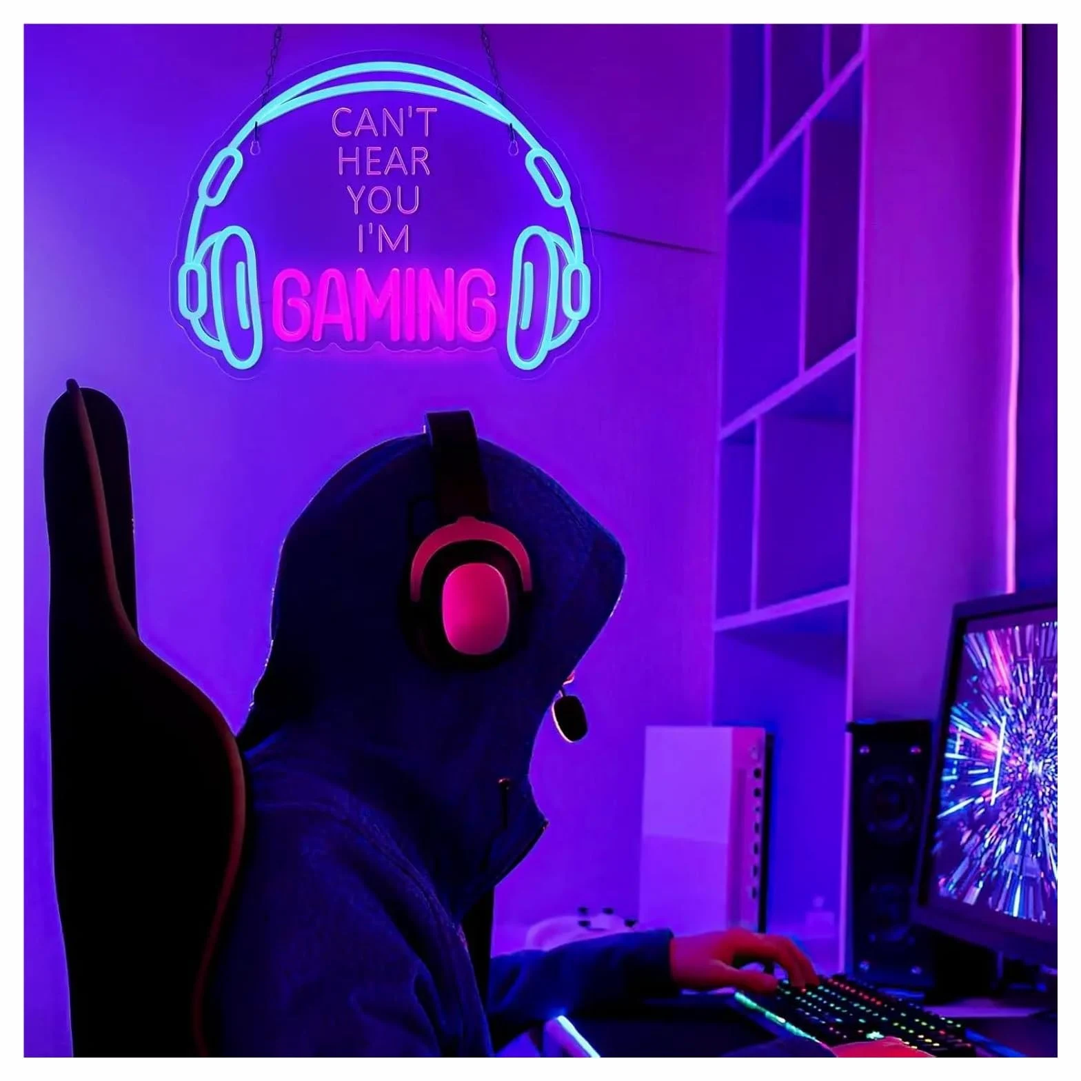 Insegna Luminosa a LED dimmerabile per Videogiochi, Ideale per Giocare, Creare un'atmosfera da Gaming, con Cuffie, Zona Gioco, Camera da Letto e Decorazione murale (Non Ti Sento, s