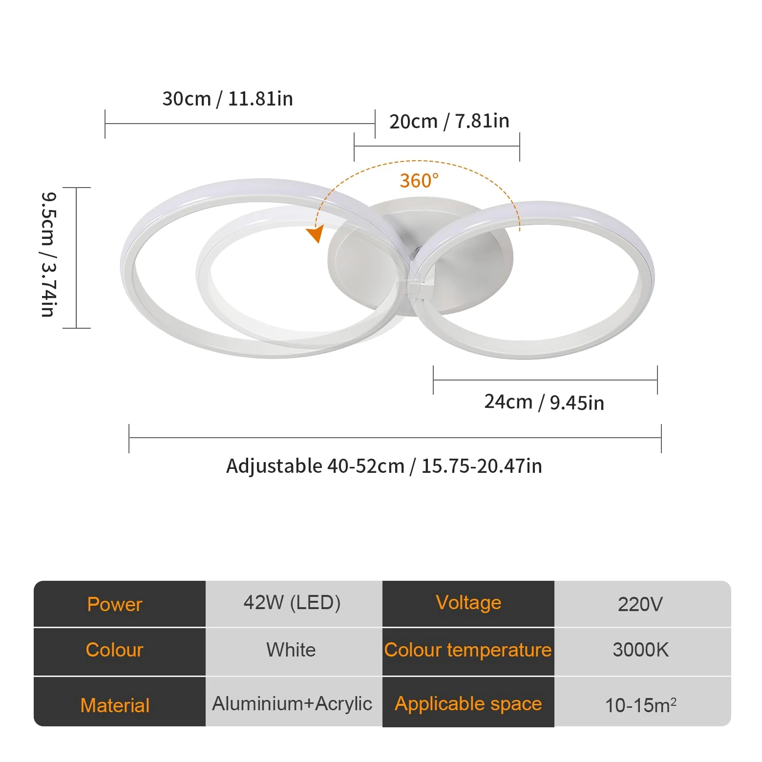 DELIPOP Plafoniera LED Moderno, 42W 4725LM Lampada da Soffitto Rotondo, Lampadario LED Luce Calda 3000K per Soggiorno Camera da Letto Cucina, Bianco