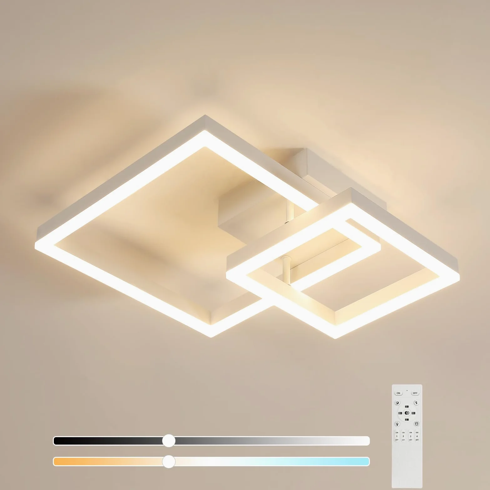 Plafoniera LED Soffitto Dimmerabile, 36W 4050LM Lampadario LED Soffitto con Telecomando 3000K-6500K, Moderna Plafoniera Quadrata per Camera da Letto Soggiorno Cucina Corridoio, Bianco, 52*42*12CM