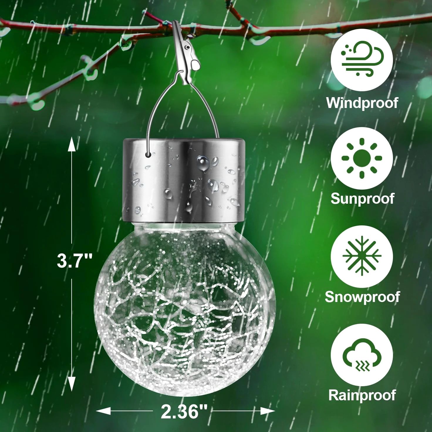 Luci solari da appendere per esterni, confezione da 8, lanterna solare impermeabile con manico e clip, luci a sfera in vetro a energia solare, per giardino, cortile, recinzione, albero, ombrello,